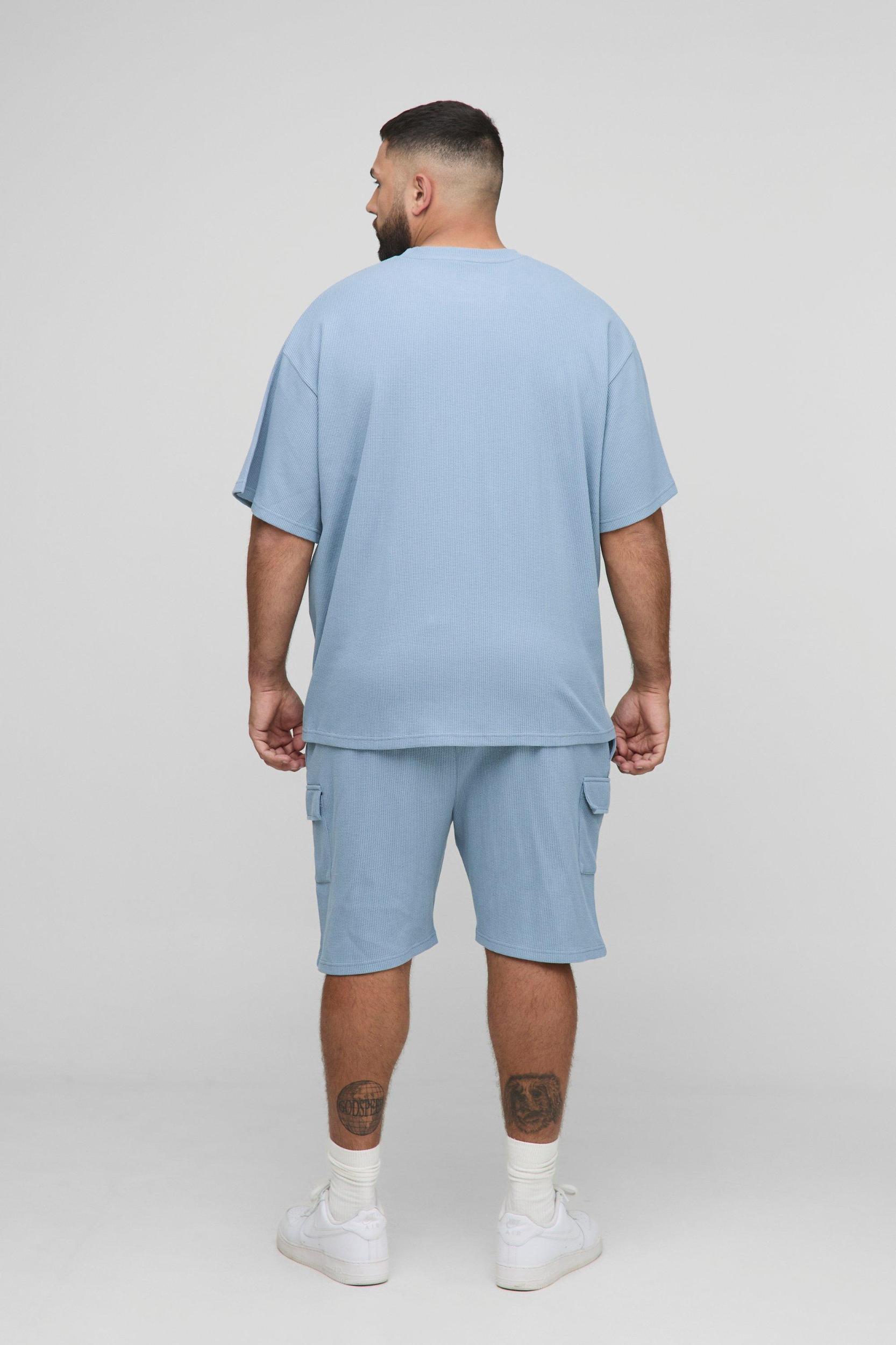 Plus Oversized Waffle T-Shirt & Cargo Short Set | boohooMAN USA Product Image