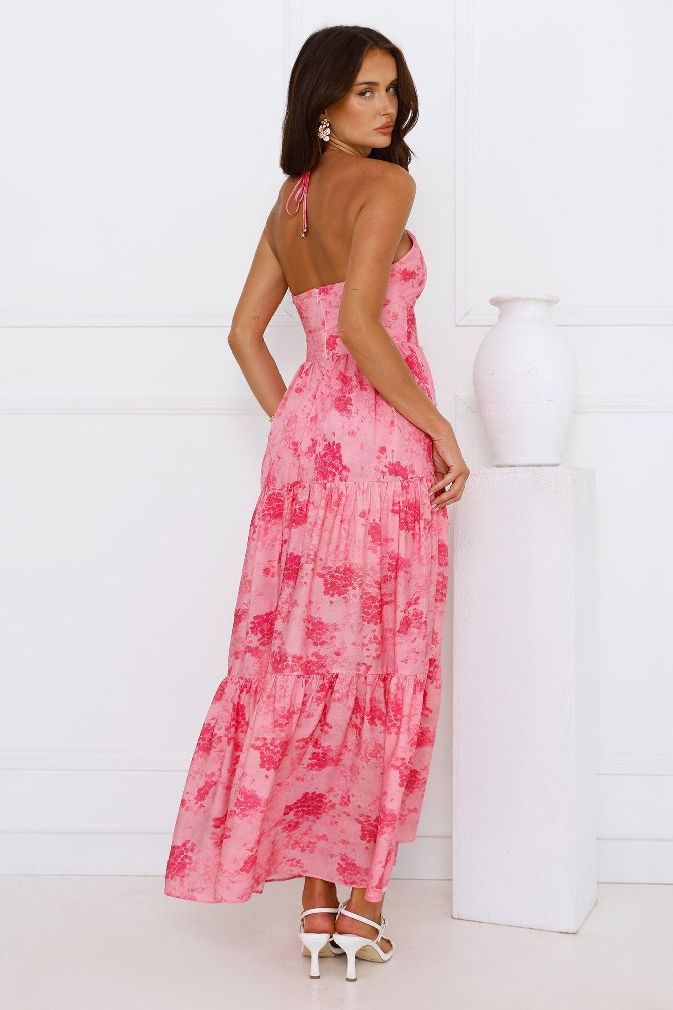 Silken Sunshine Halter Maxi Dress Pink Product Image