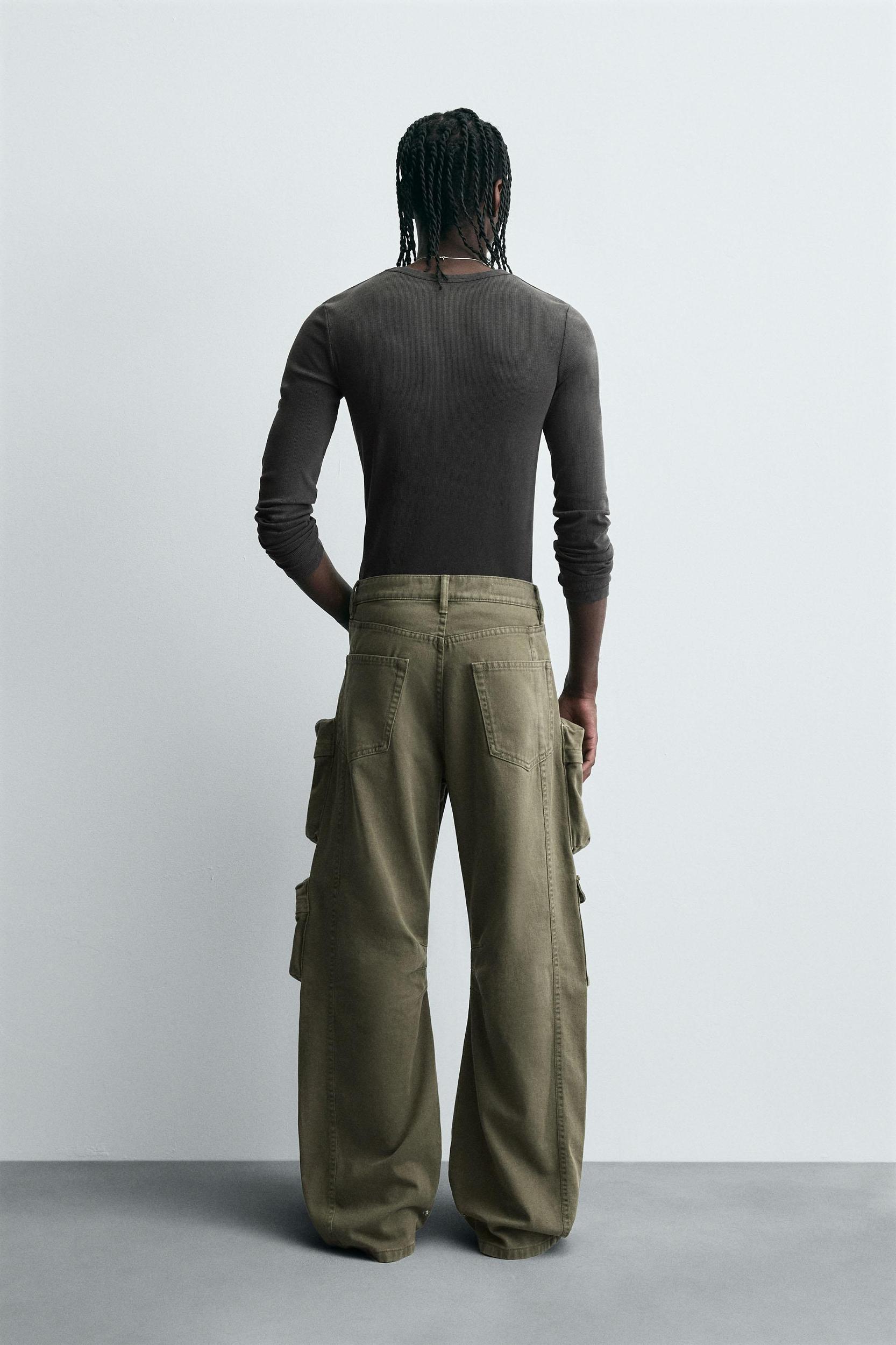 DENIM CARGO PANTS WITH POCKETS Product Image