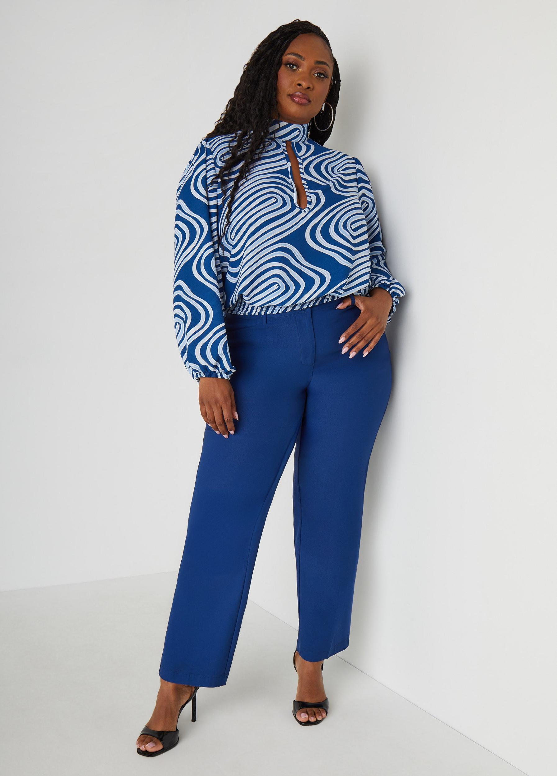 Tie Neck Wavy Print Blouse Product Image