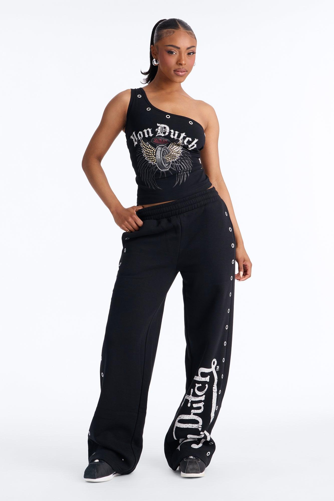 Von Dutch Rocker One Shoulder Tank Top - Black Female Product Image