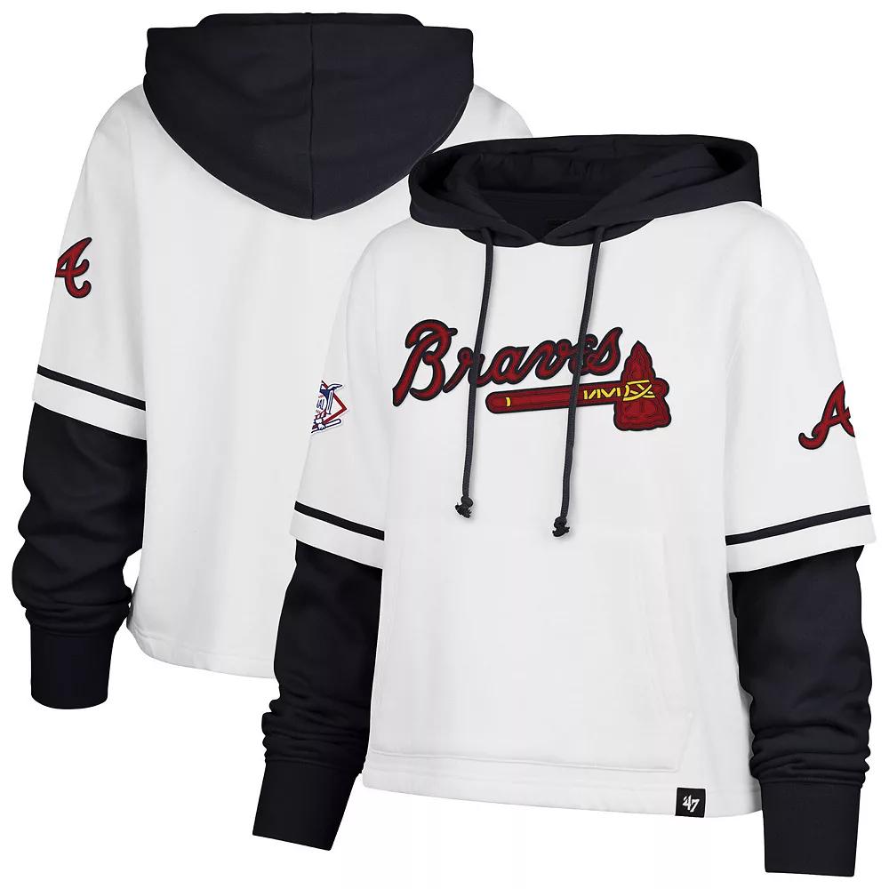 Women's '47 White Atlanta Braves Trifecta Shortstop Cropped Pullover Hoodie,  Product Image