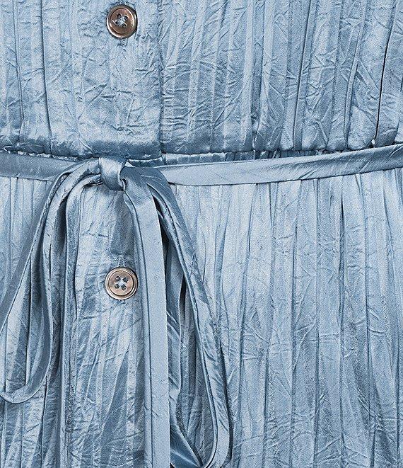 Current Air Pleated Collared Sleeveless Button Front Midi Shirtdress Product Image