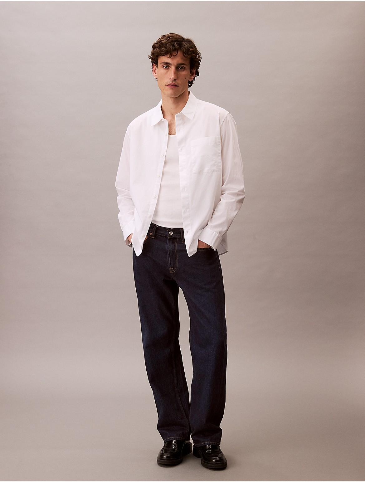 Calvin Klein Mens Cotton Poplin Relaxed Button-Down Shirt - White Product Image
