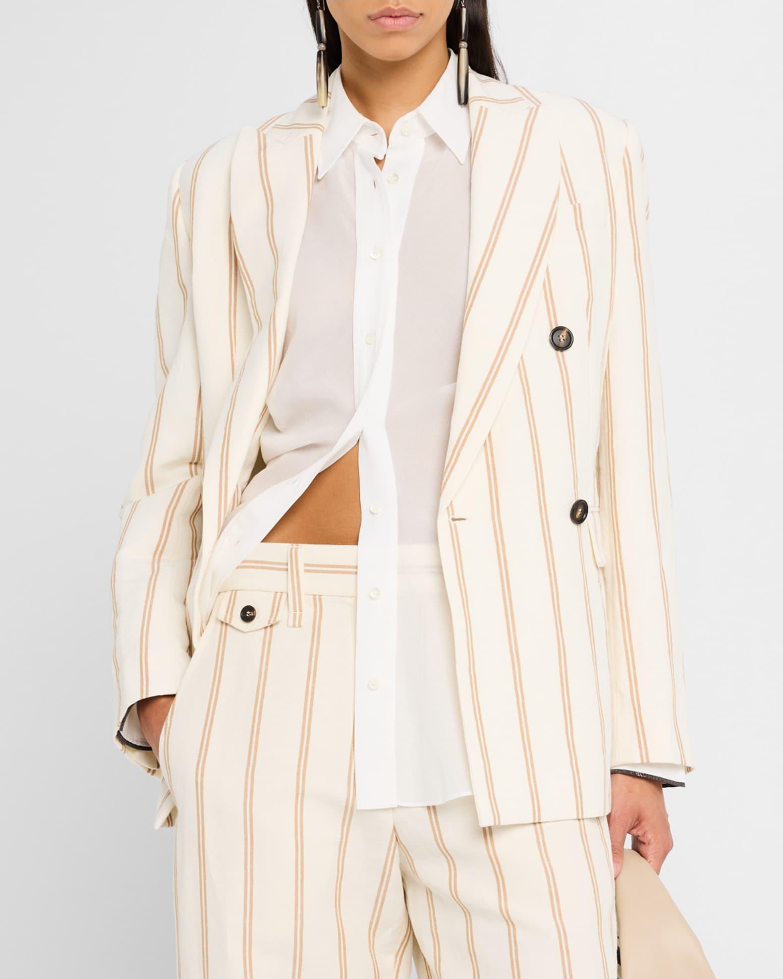 Striped Linen-Cotton Double-Breasted Blazer Product Image