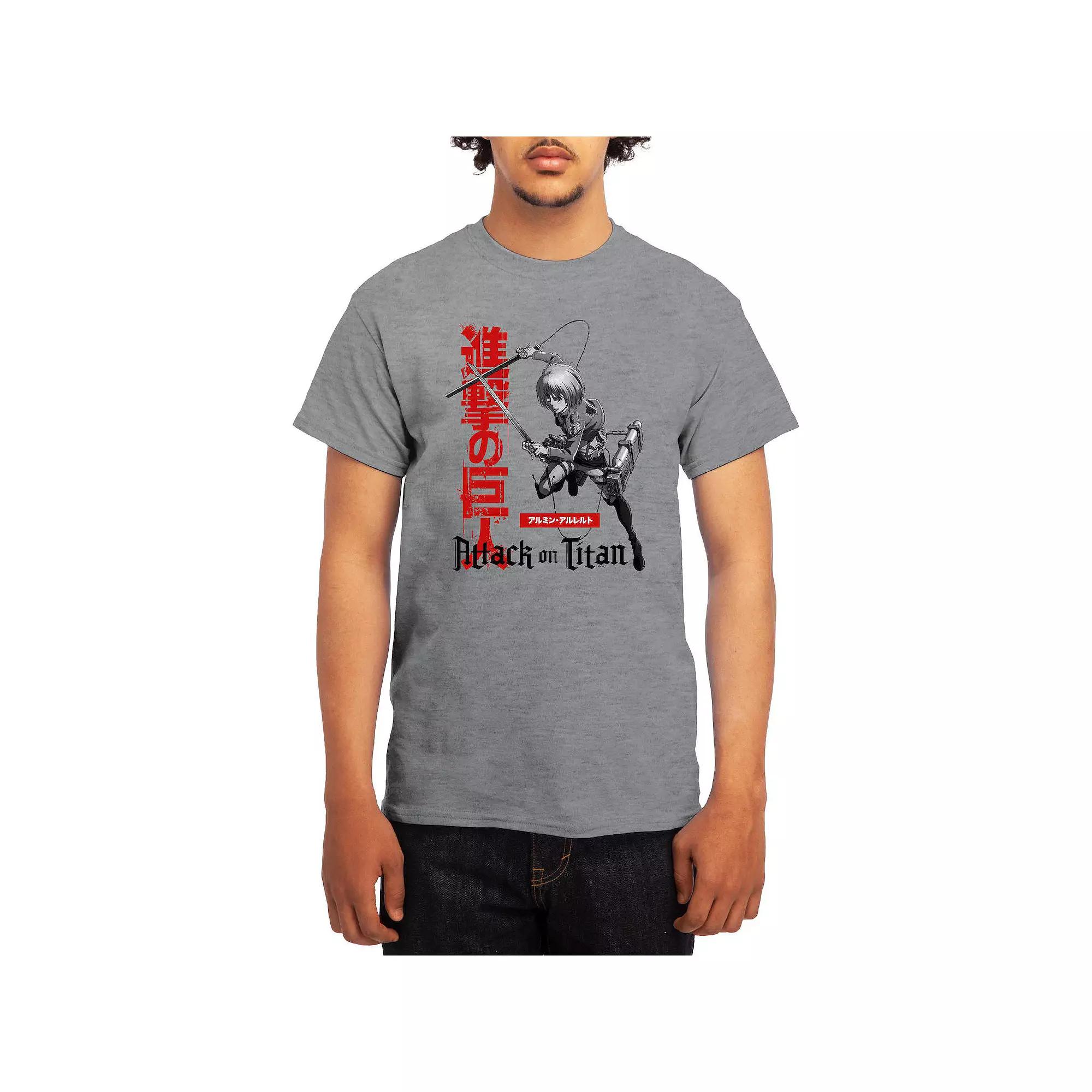 Mens Attack on Titan Armin Action Kanji Tee Athletic Grey Product Image