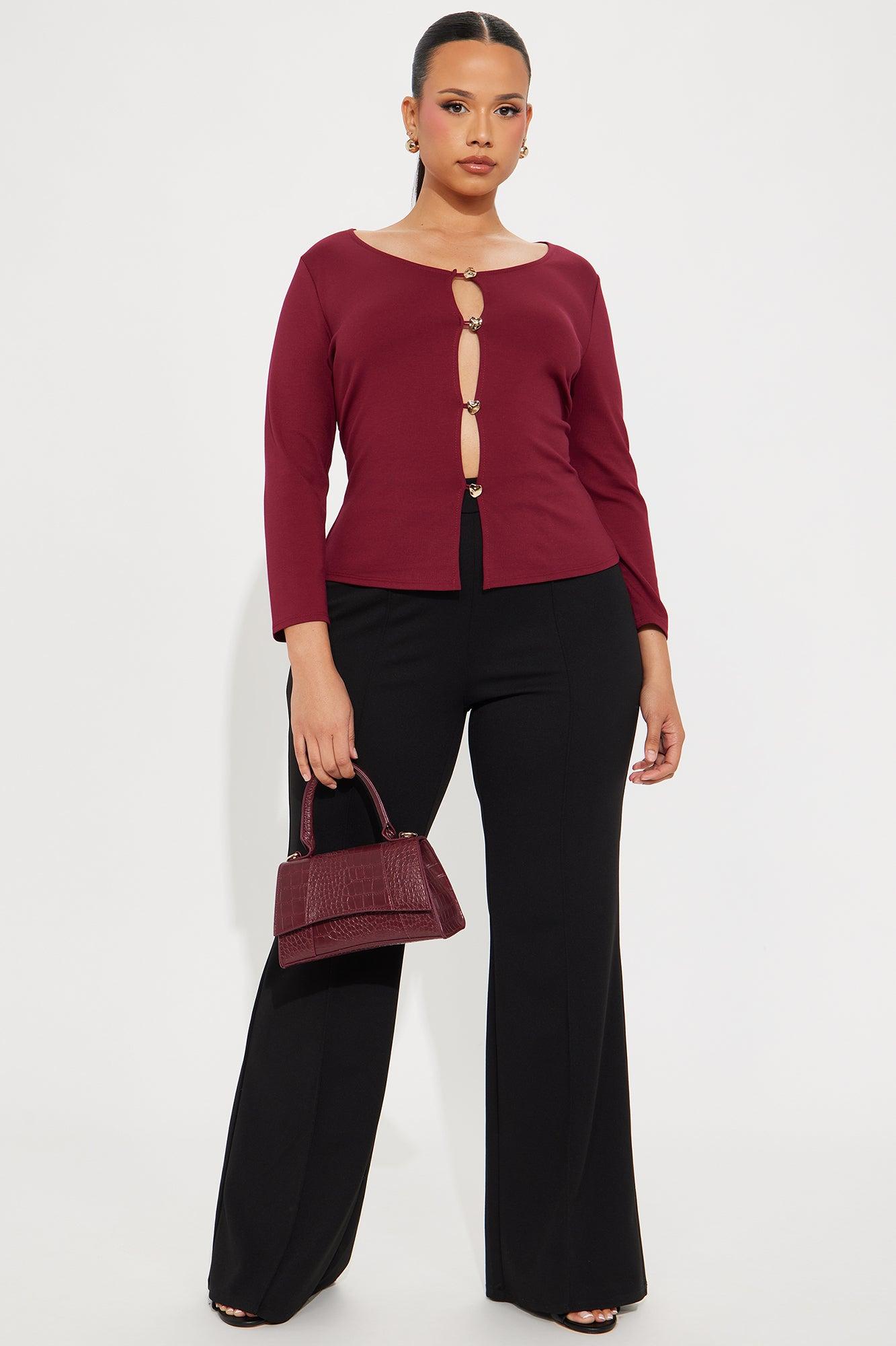 High Class Long Sleeve Cut Out Top - Burgundy Product Image
