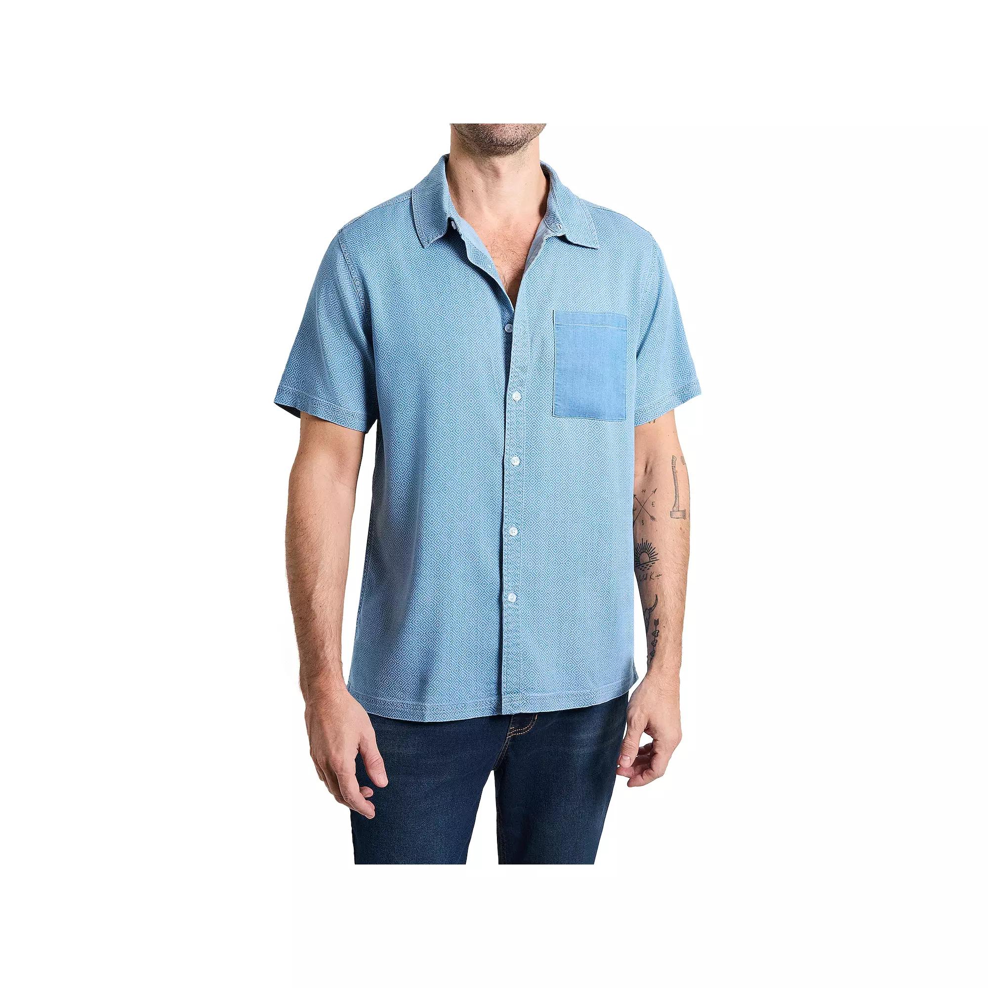 Men's WEARFIRST Short Sleeve Button-Down Chambray Shirt, Size: XL, Light Printed Product Image