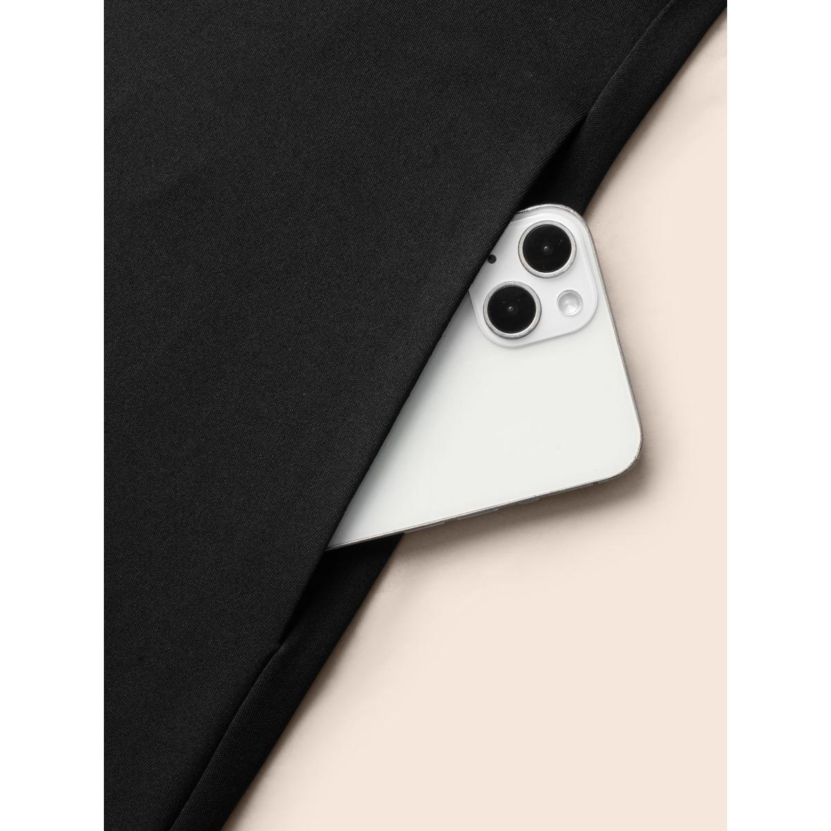 Plus Size Crew Neck Button Detail Dress Black Women At the Office Button Round Neck Long Sleeve Curvy BloomChic 30/6X Product Image