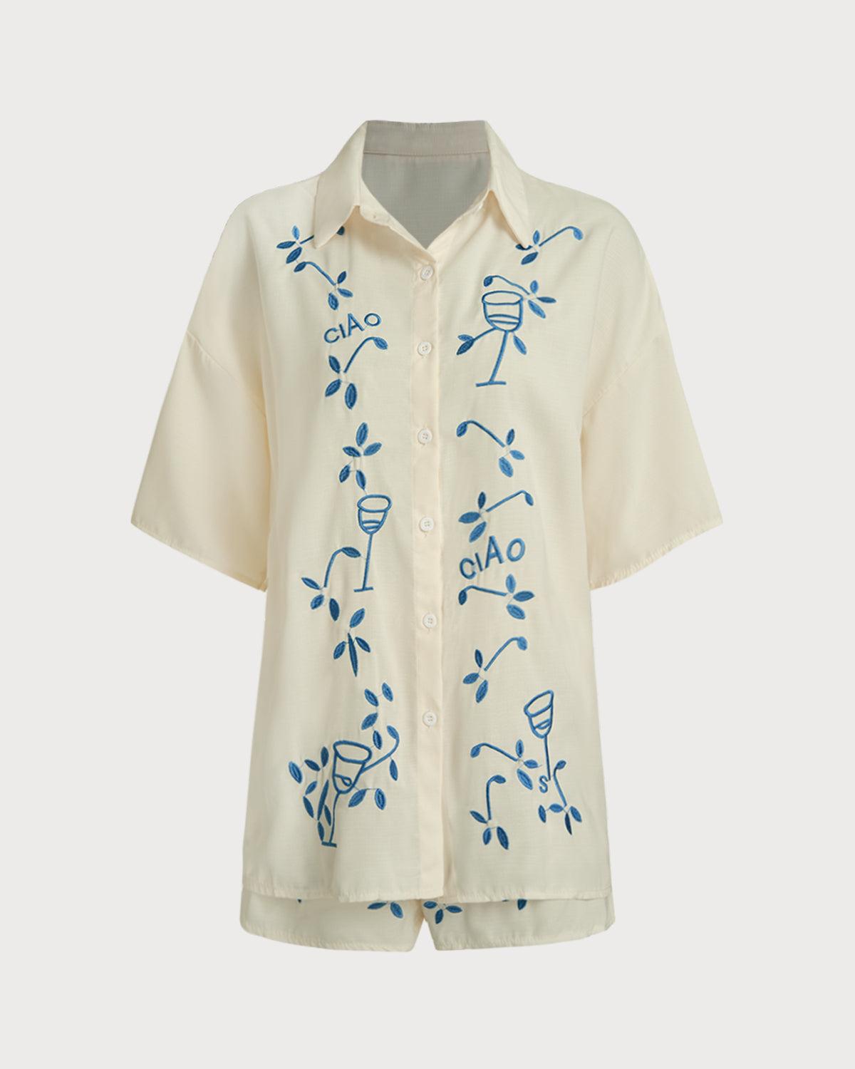 Beige Elastic Waist Pants Set Product Image