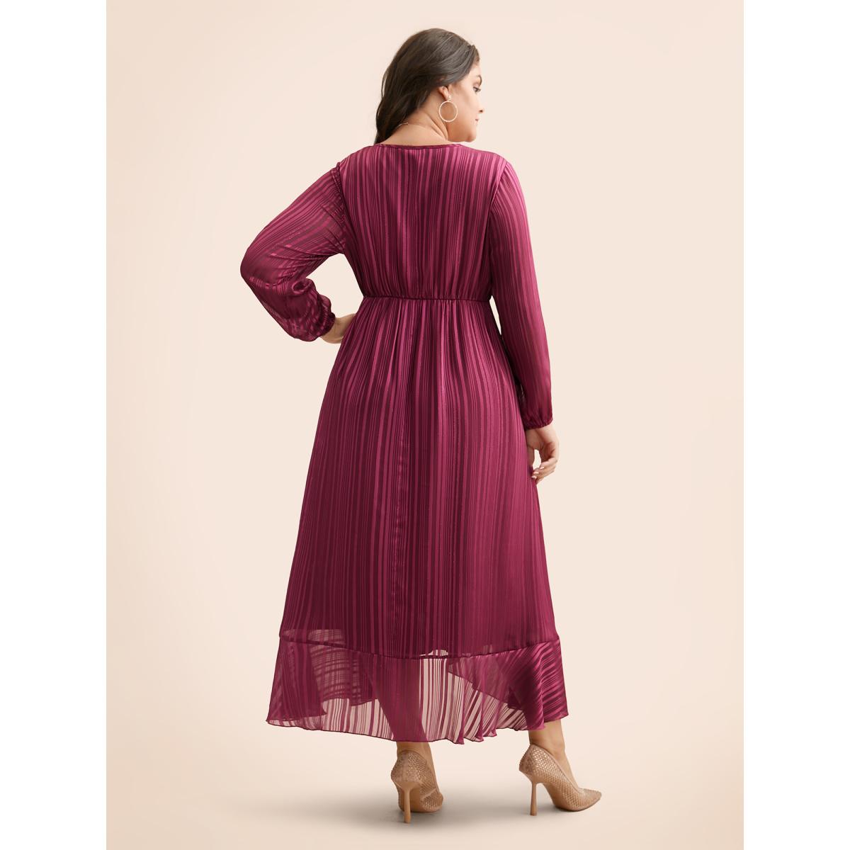 Plus Size Chiffon Overlap Collar Ruffle Trim Dress RedViolet Women Cocktail Texture Party Curvy Bloomchic 12/L Product Image