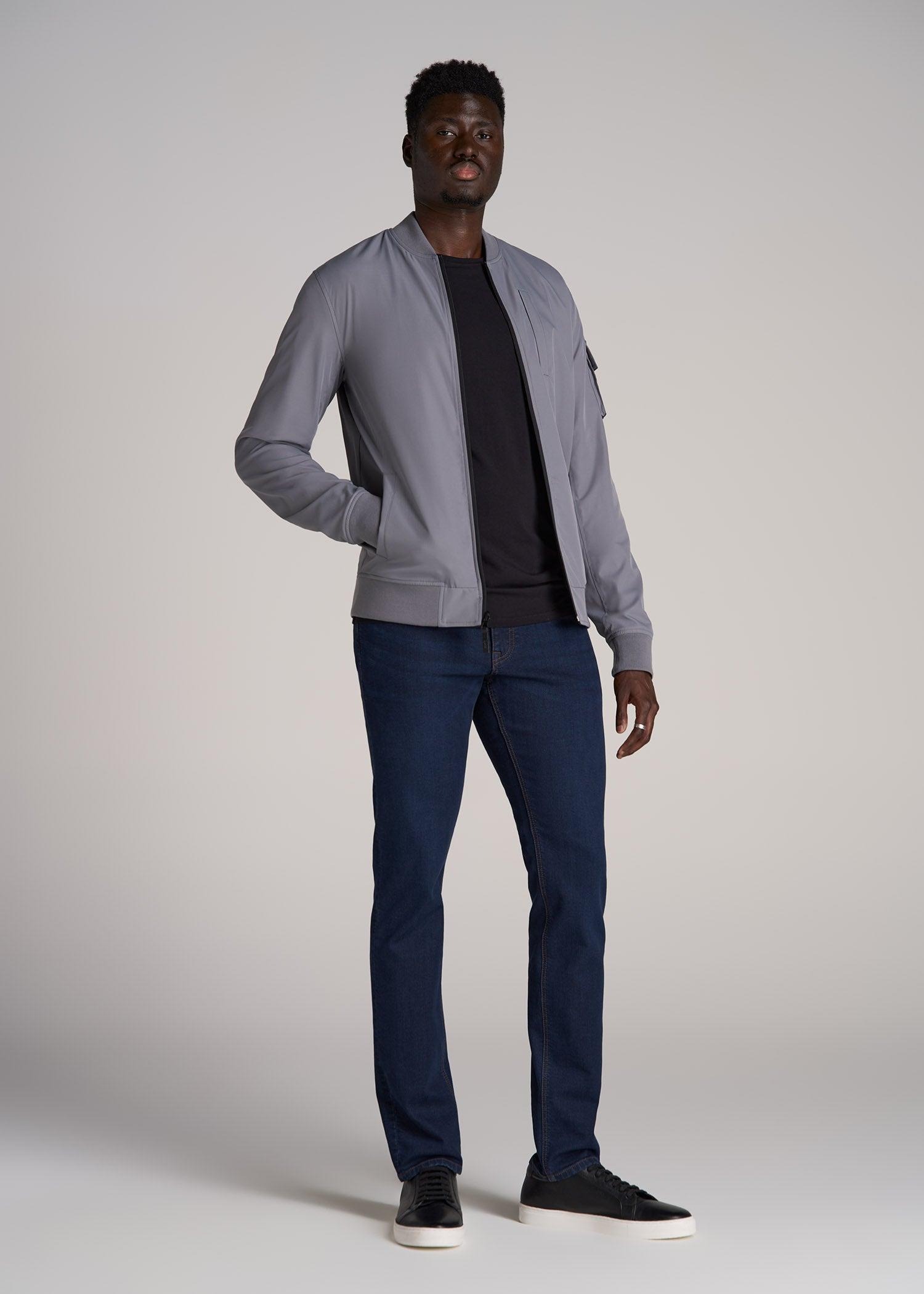 Reversible Bomber Jacket for Tall Men in Fossil Grey and Black Male Product Image