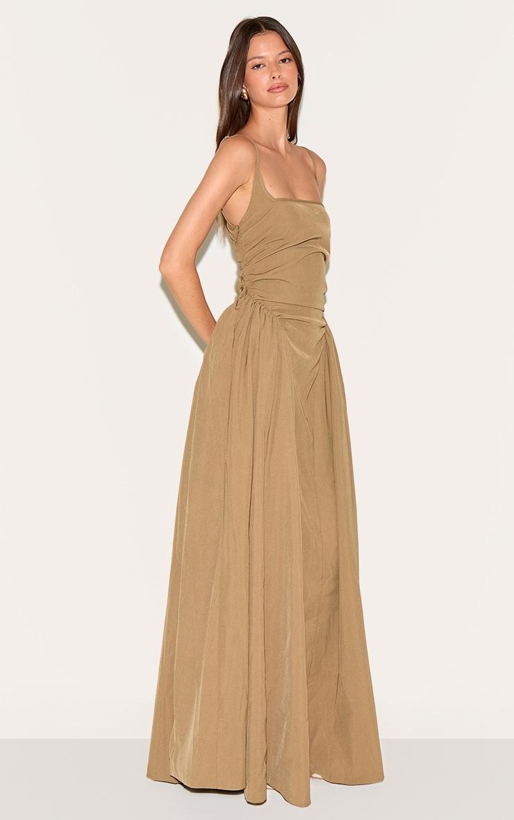 Mushroom Woven Ruched Strappy Maxi Dress Product Image