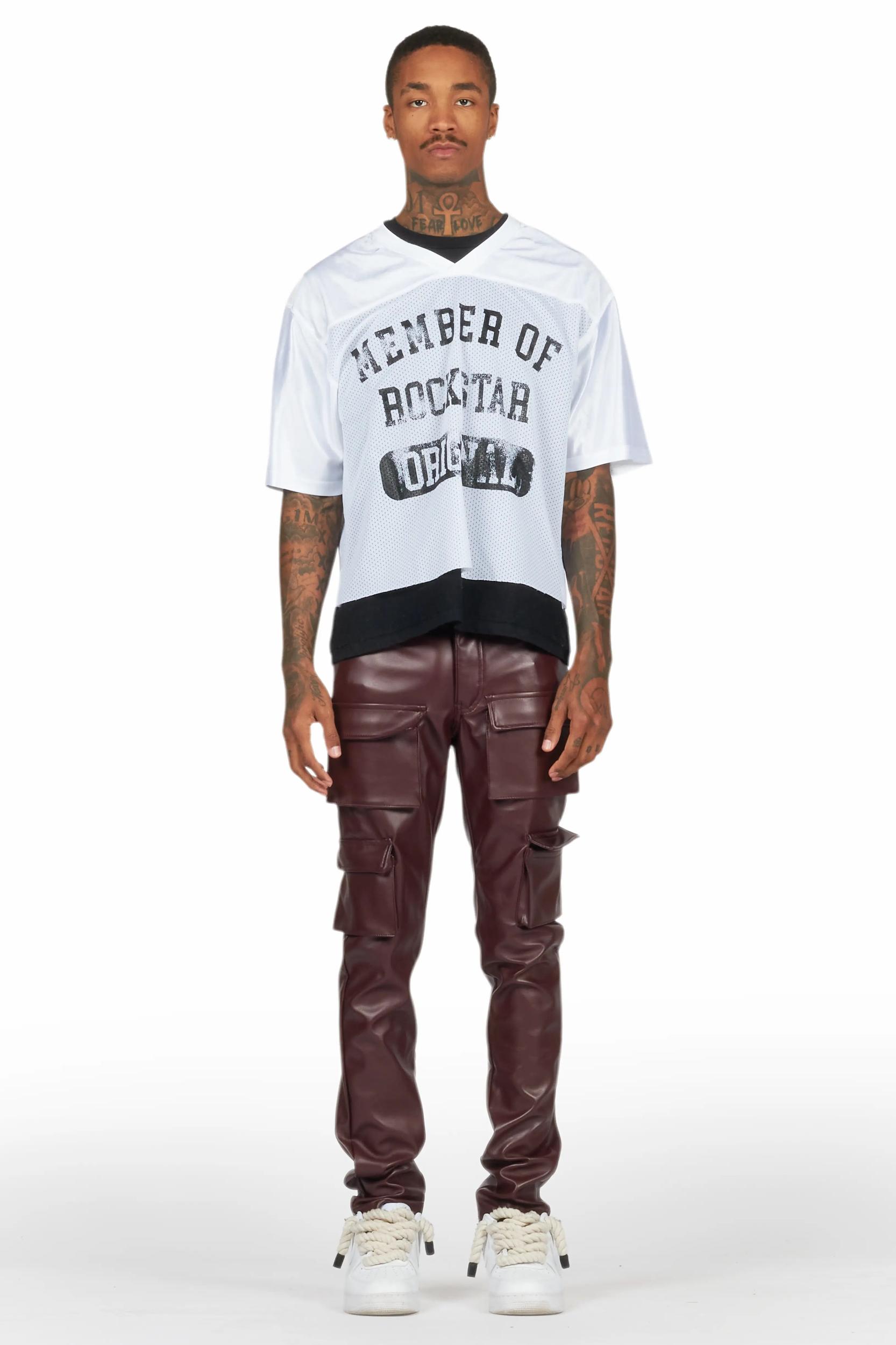 Kap Burgundy Skinny Faux Leather Fit Jean Male Product Image
