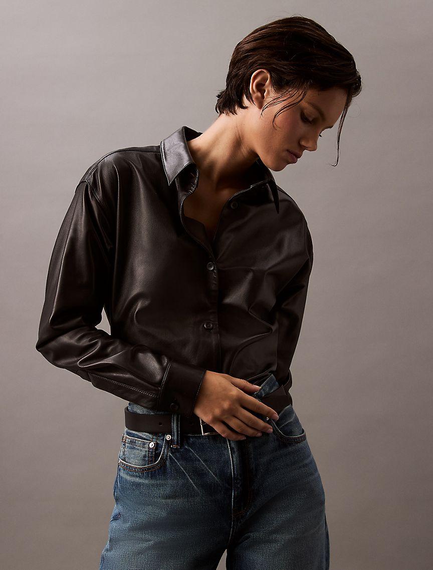 Lamb Leather Button-Down Shirt Product Image