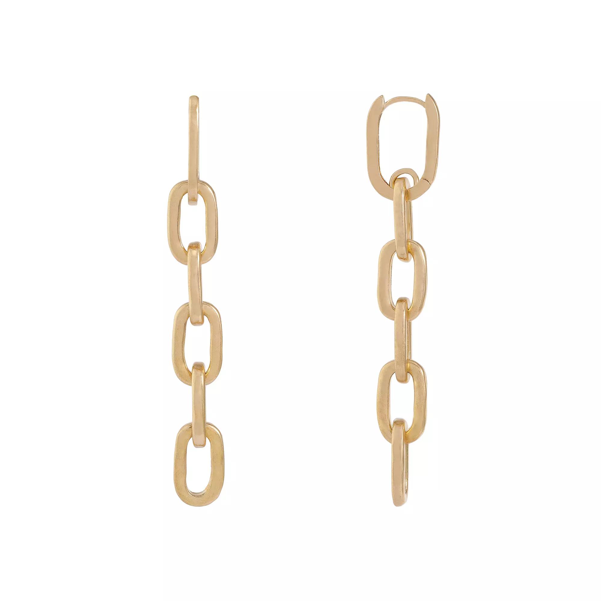 Bella Uno Worn Gold Huggie Hoop Oval Link Dangle Earrings, Women's, Gold Tone Product Image