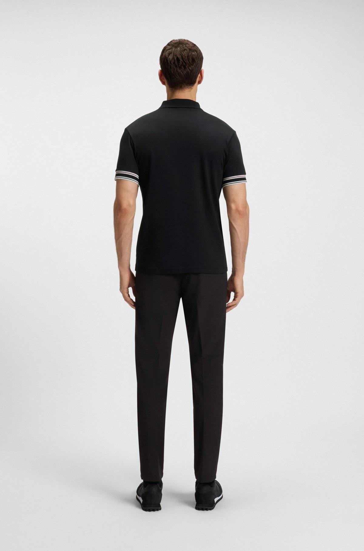 Slim-fit polo shirt in cotton with striped collar Product Image