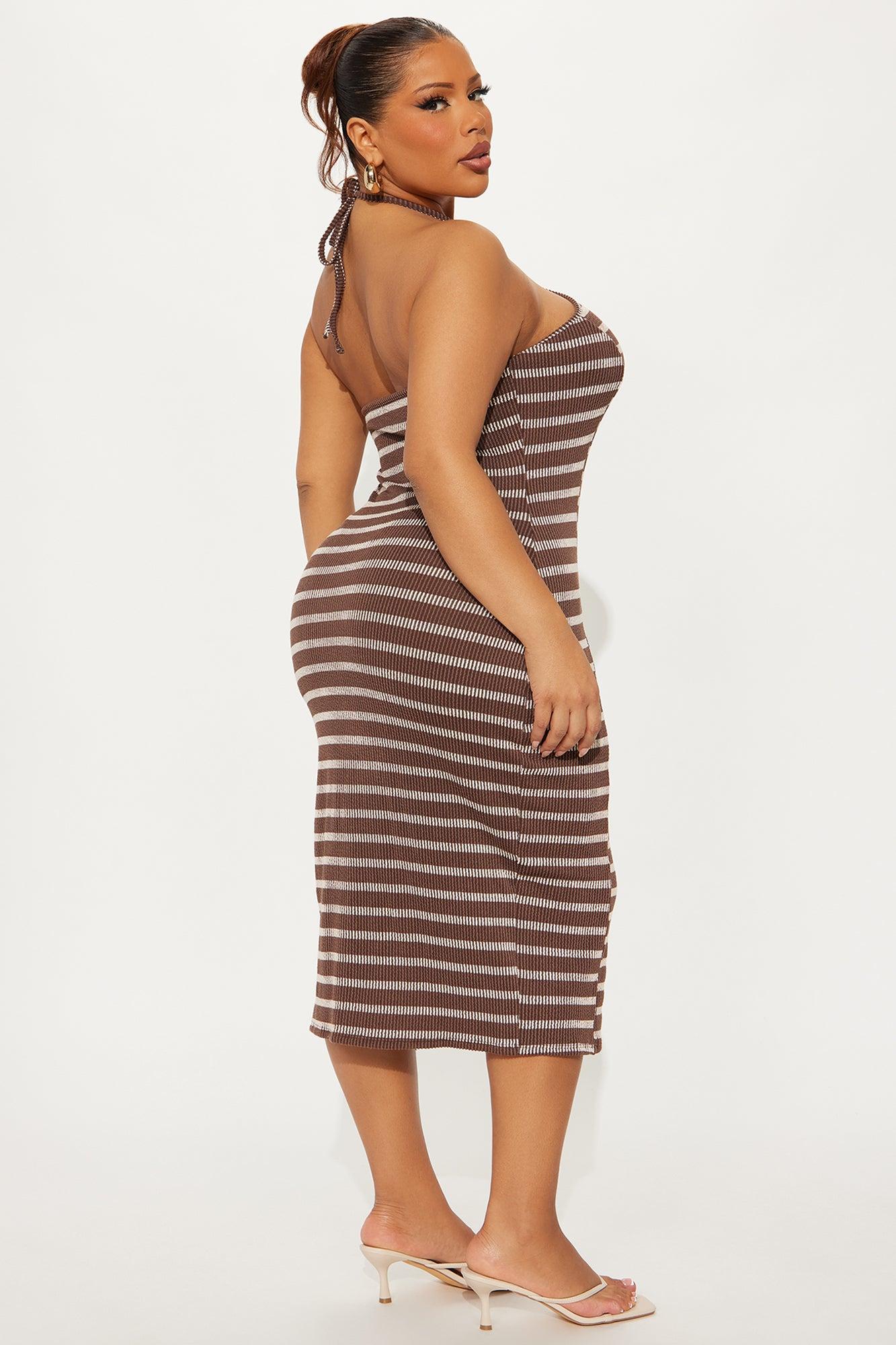 Dani Striped Halter Midi Dress - Brown/combo Female Product Image