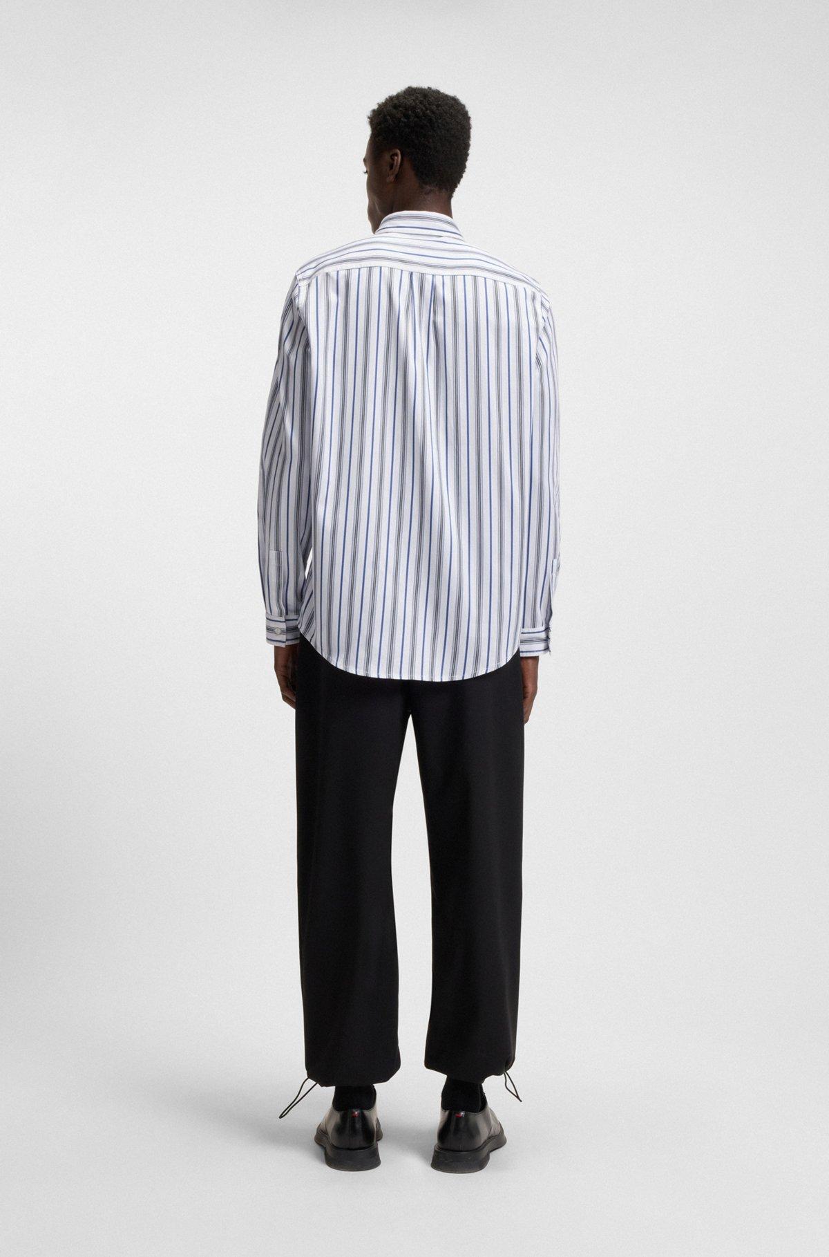 HUGO - Slim-fit shirt in striped cotton poplin - Blue Product Image
