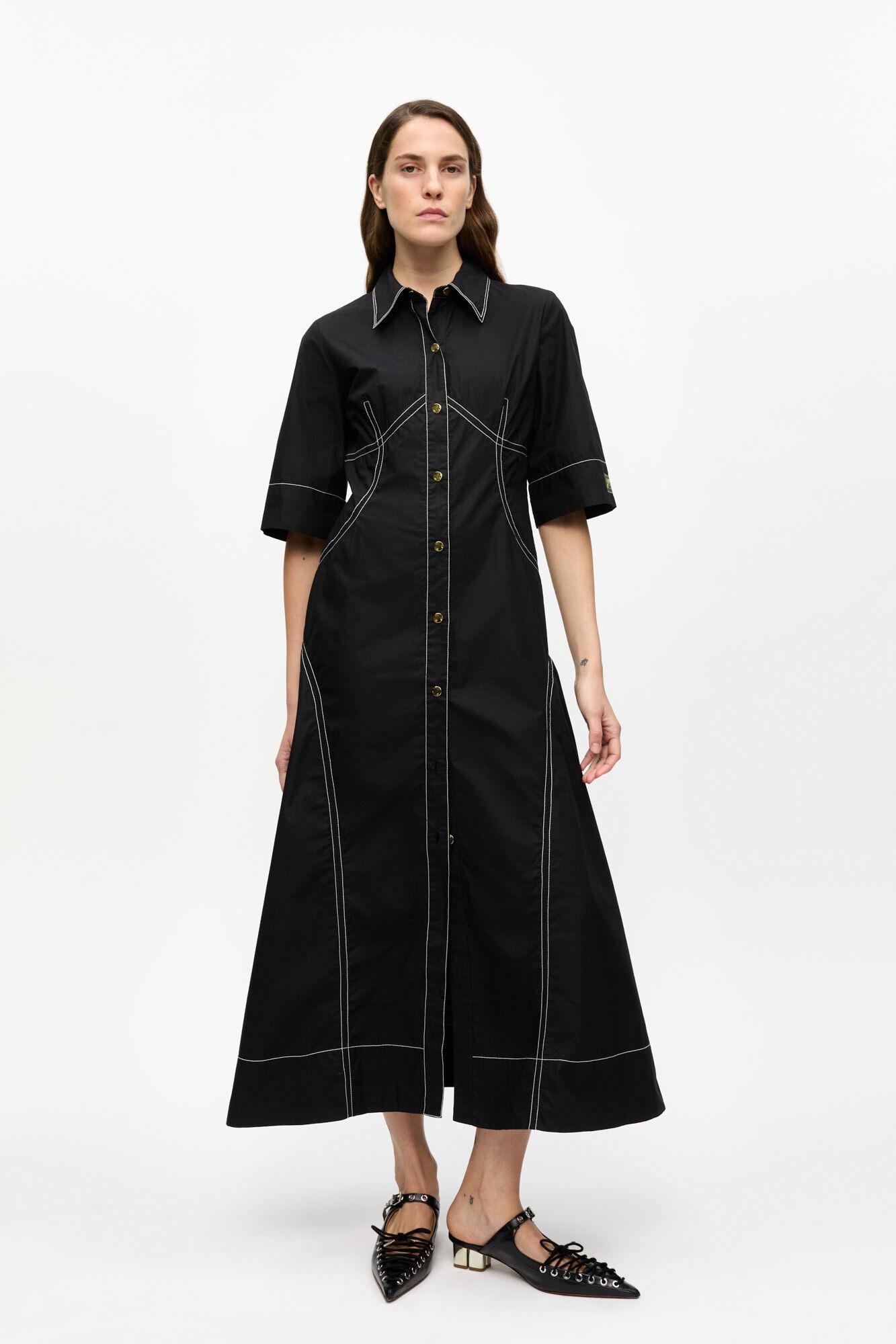 Black Cotton Poplin Shirt Dress Product Image