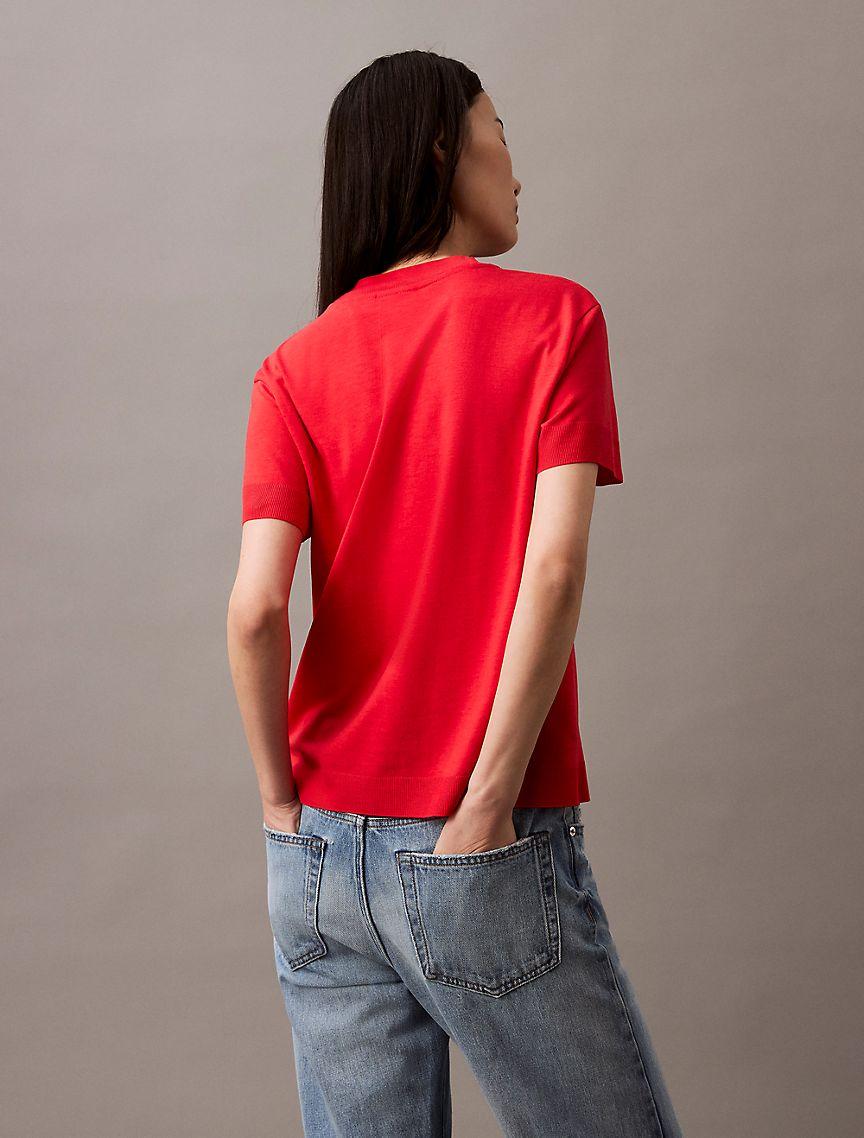 Fine Knit Mock Neck T-Shirt Product Image