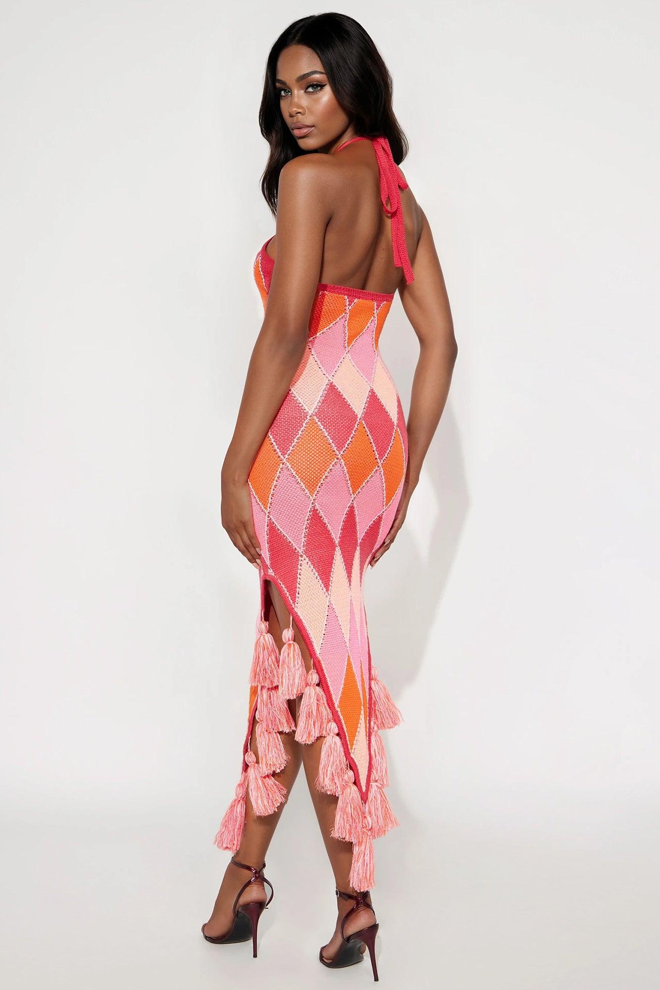 Candice Crochet Halter Maxi Dress - Pink/combo Female Product Image