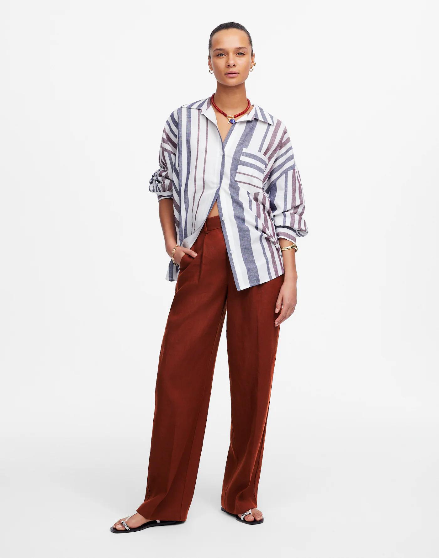 Slouchy Straight Pants in 100% Linen Product Image