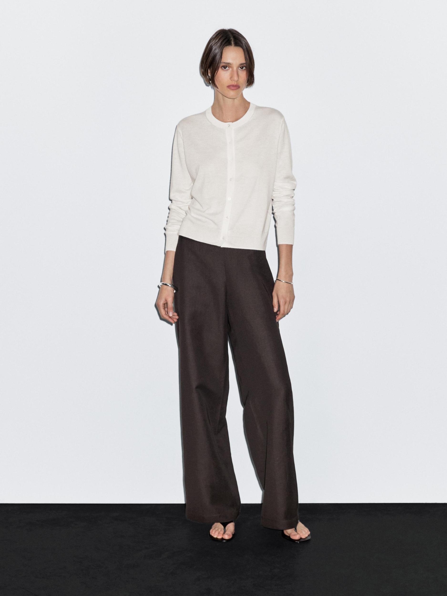 Wool blend knit cardigan with crew neck Product Image