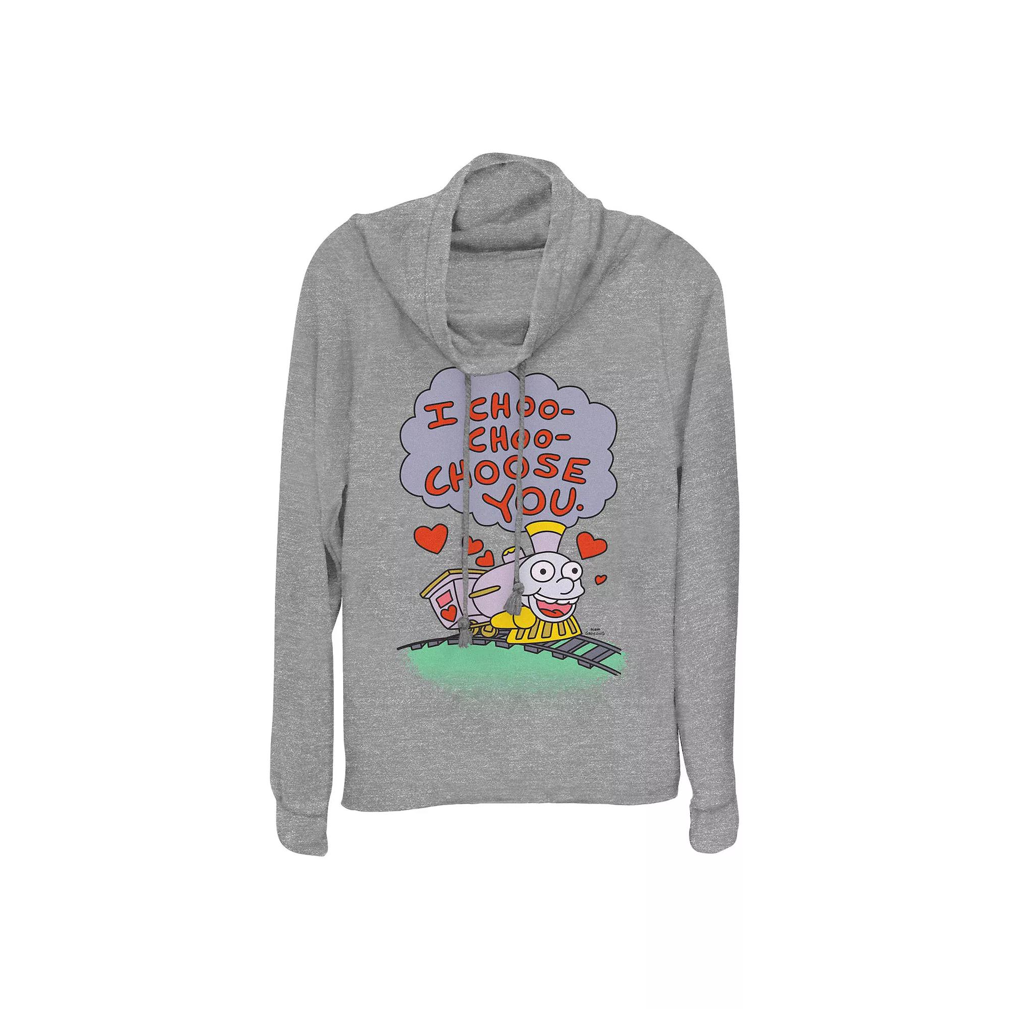 Women's The Simpsons I Choo Choo Choose You Train Cowlneck Graphic Lightweight Long Sleeve,  Product Image