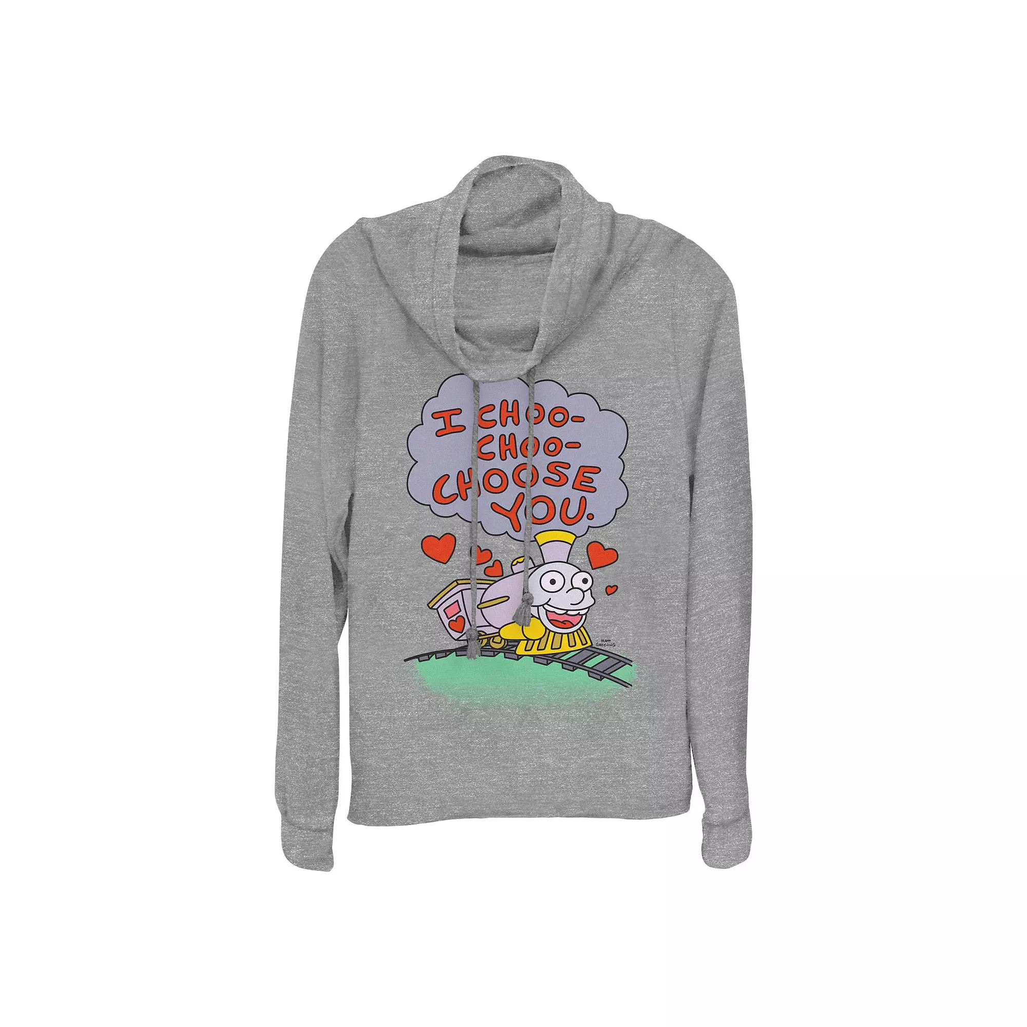 Women's The Simpsons I Choo Choo Choose You Train Cowlneck Graphic Lightweight Long Sleeve,  Product Image