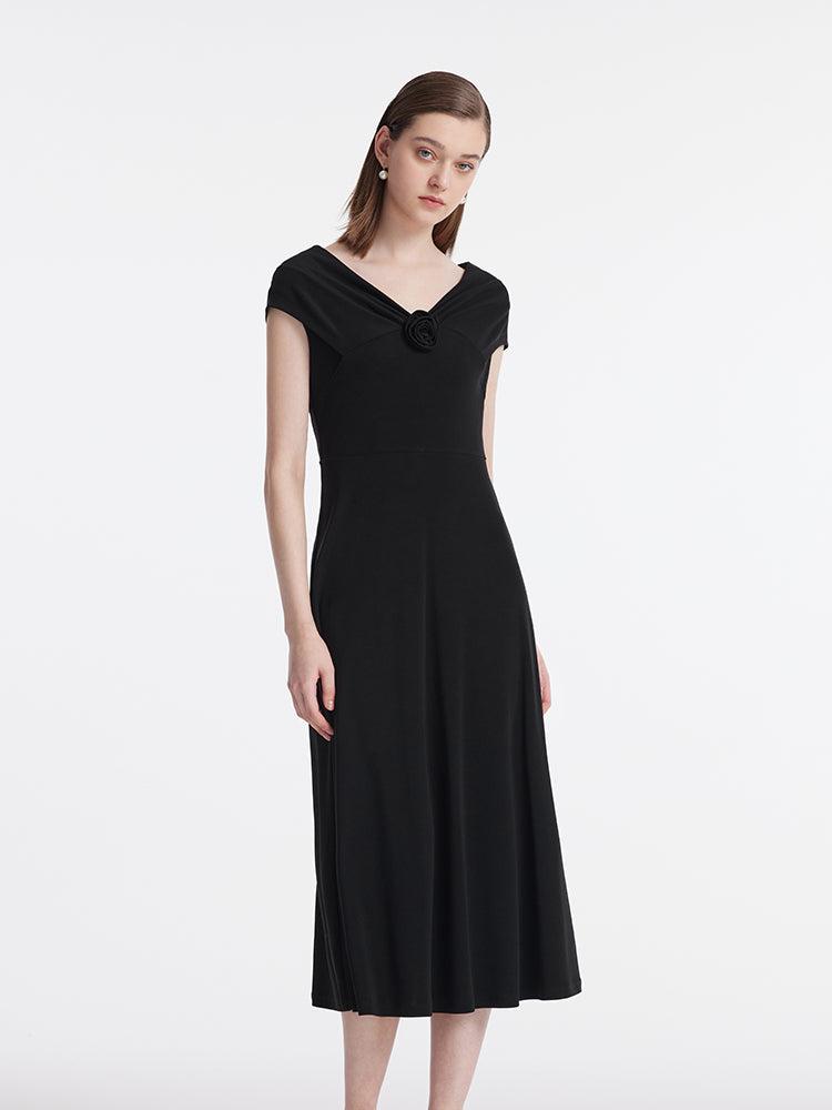 Acetate Women Midi Dress With 3D Rose And Halter String Product Image