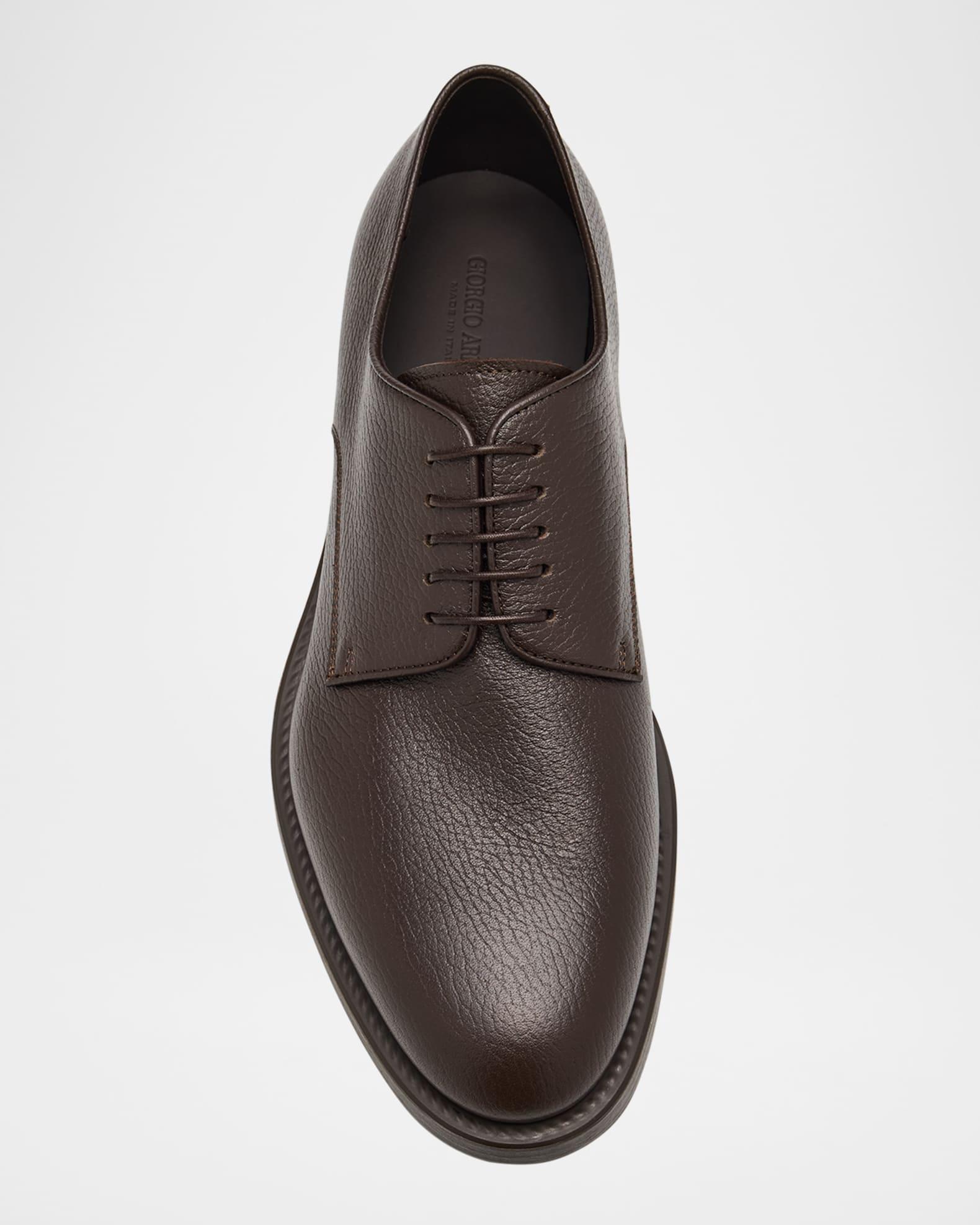 Mens Grained Calf Leather Rubber-Sole Derby Shoes Product Image