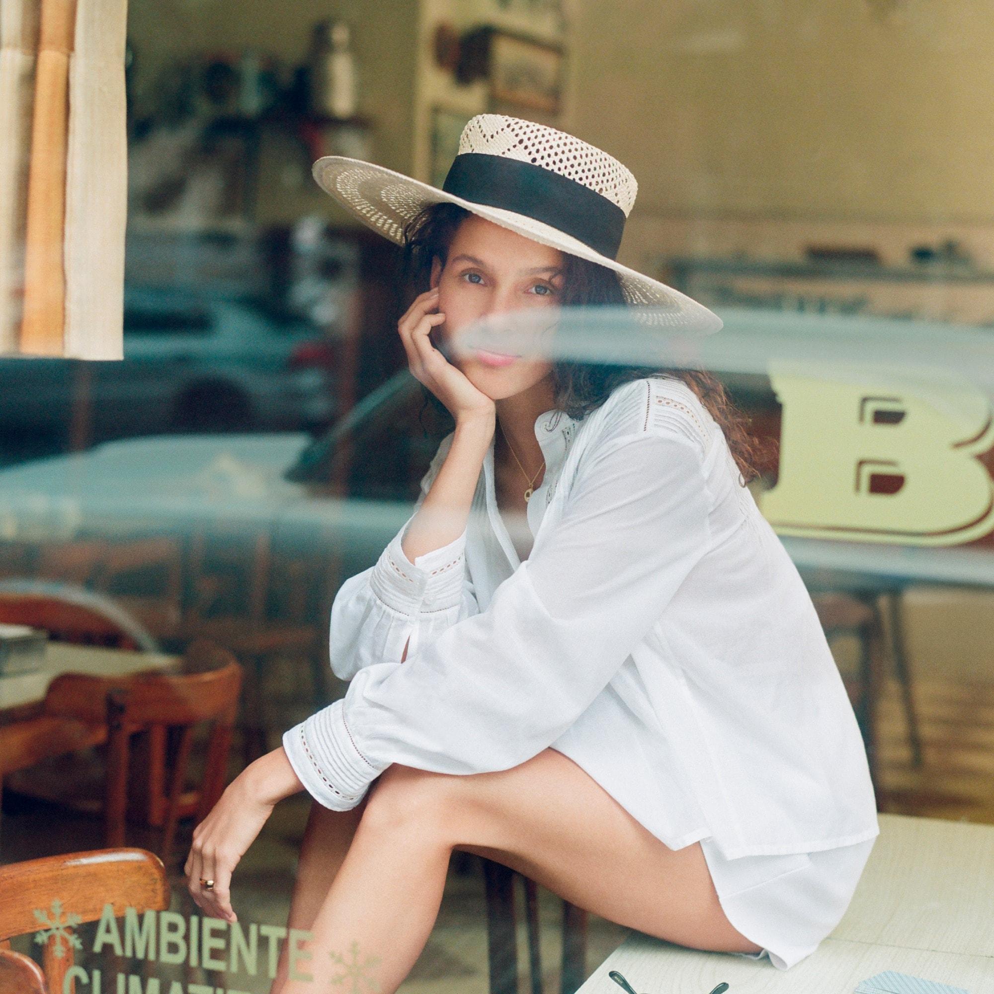 Pintuck lace-trim top in cotton voile Product Image