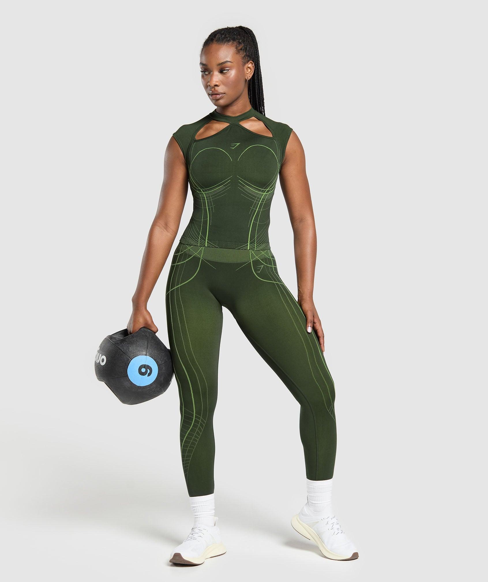 Gymshark Apex Seamless Midi T-Shirt - Trail Green/Energy Gelato Green Female Product Image