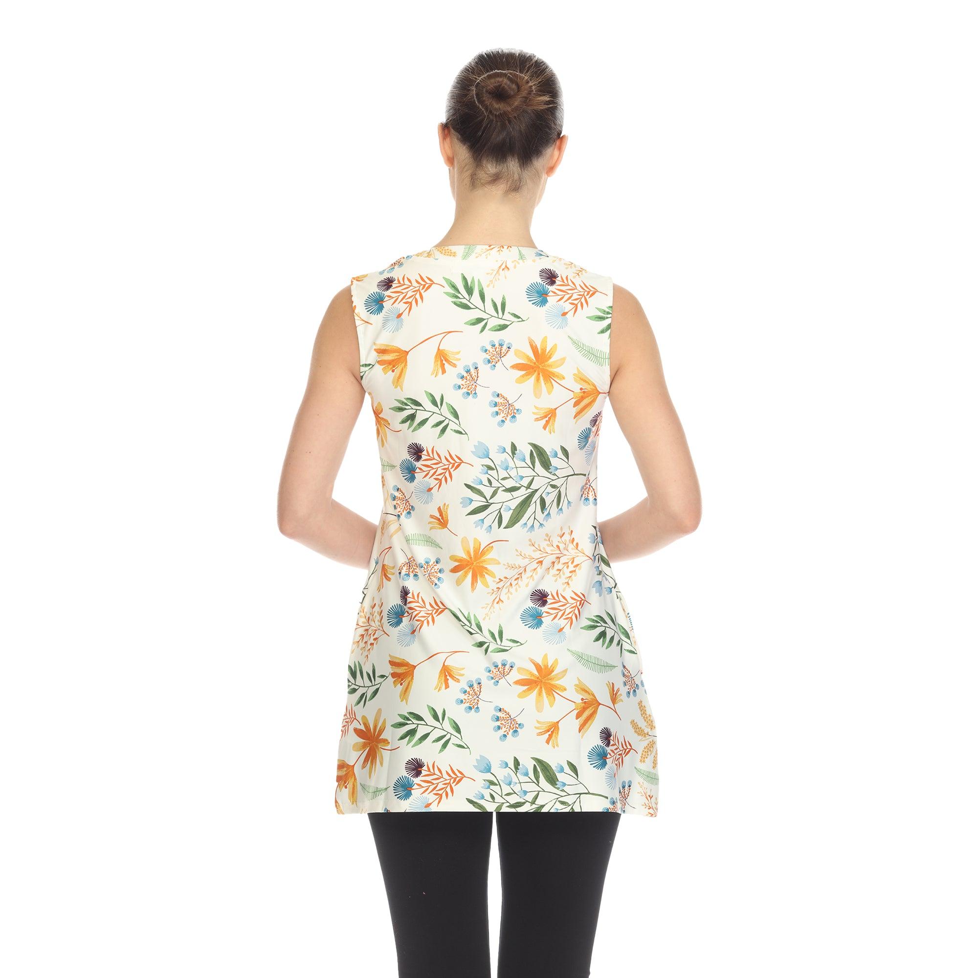 White Floral Sleeveless Tunic Top Product Image