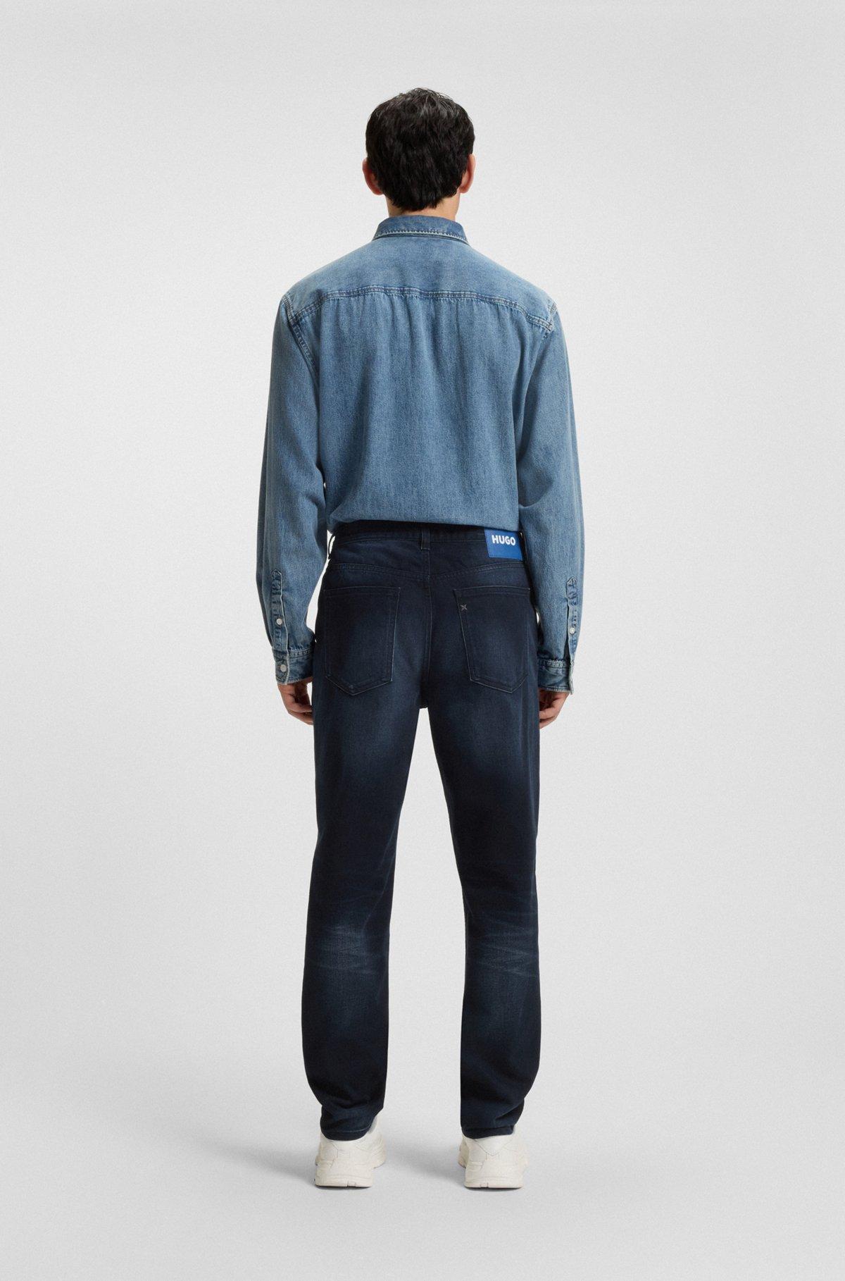 Blue-black tapered-fit jeans in stretch denim Product Image