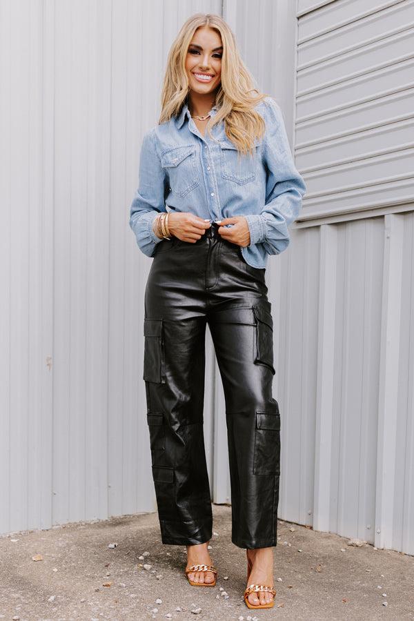 The Jenika High Waist Faux Leather Cargo Pants Product Image