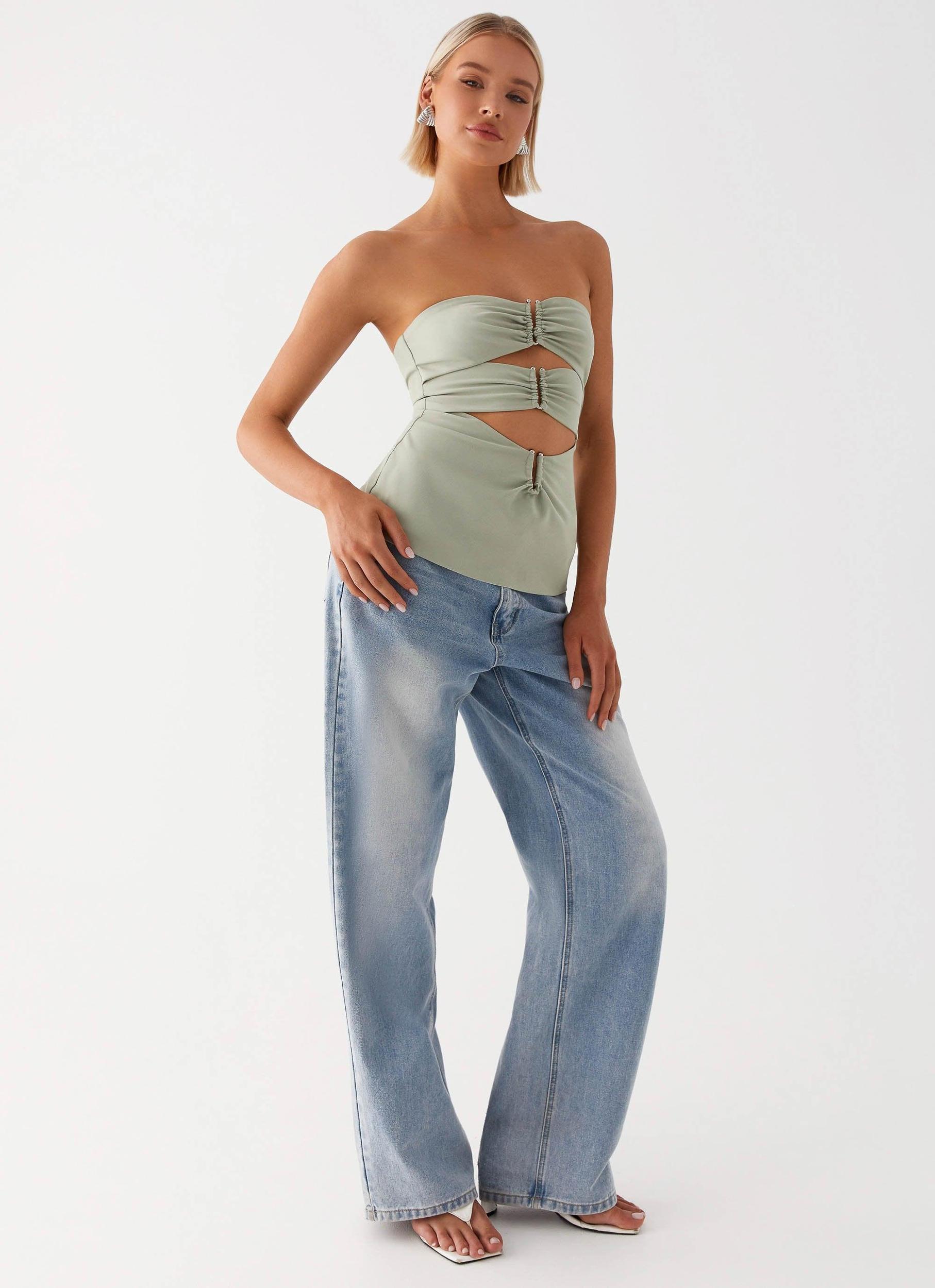 Micha Strapless Top - Khaki Product Image