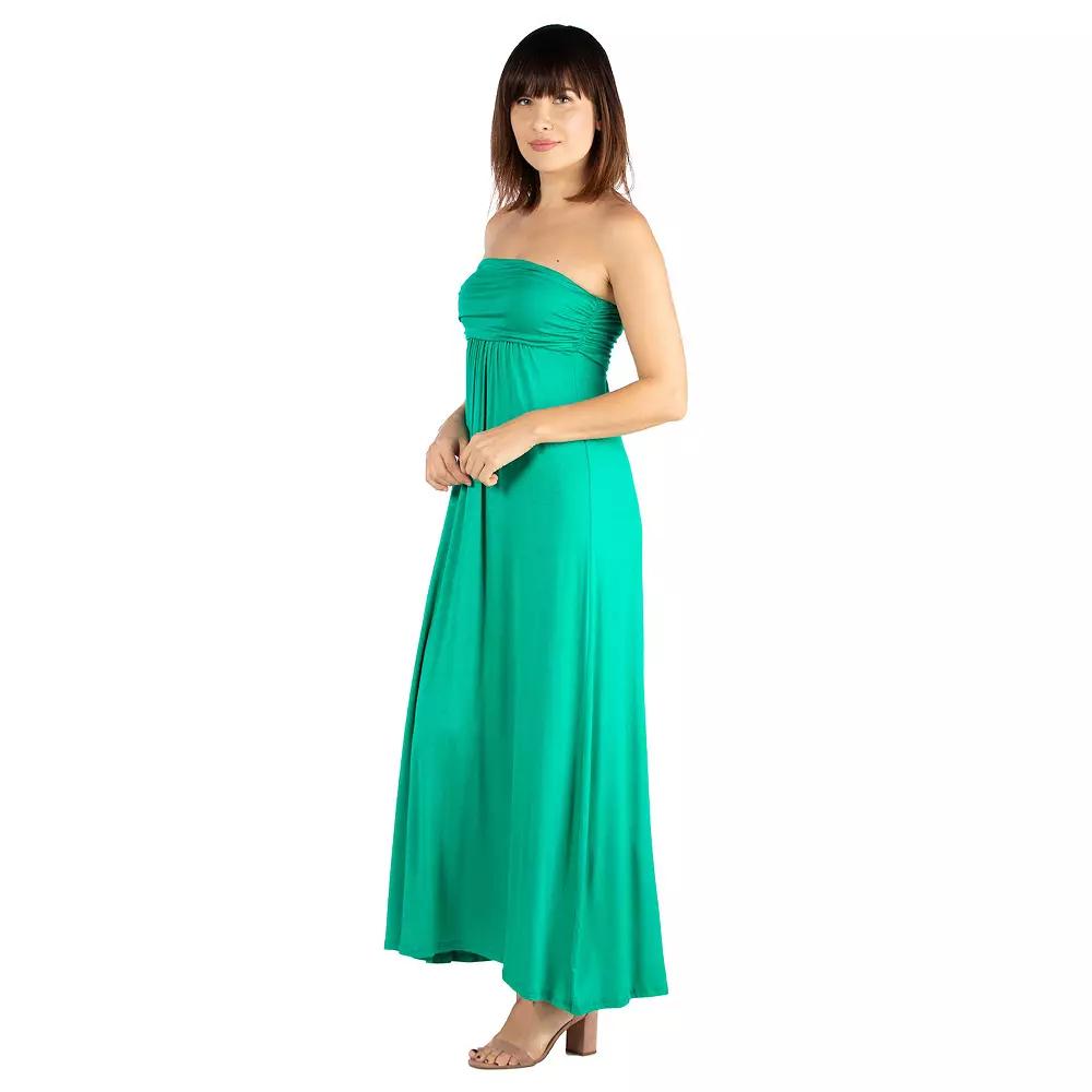 Women's 24seven Comfort Apparel Strapless Loose Fit Pleated Maxi Dress,  Product Image