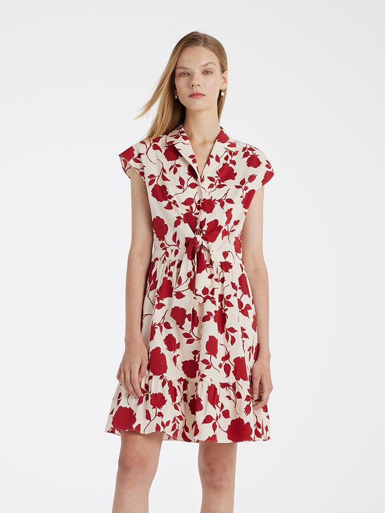 Rose Print Knotted Women Mini Dress Product Image
