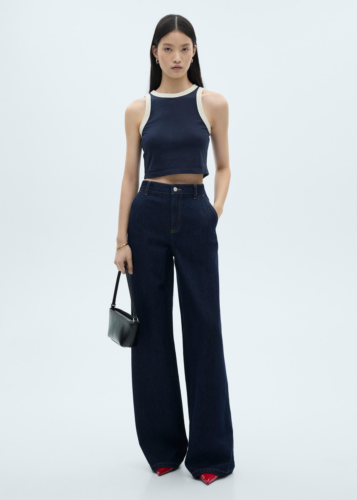 Contrast trim top - Women | MANGO USA Product Image