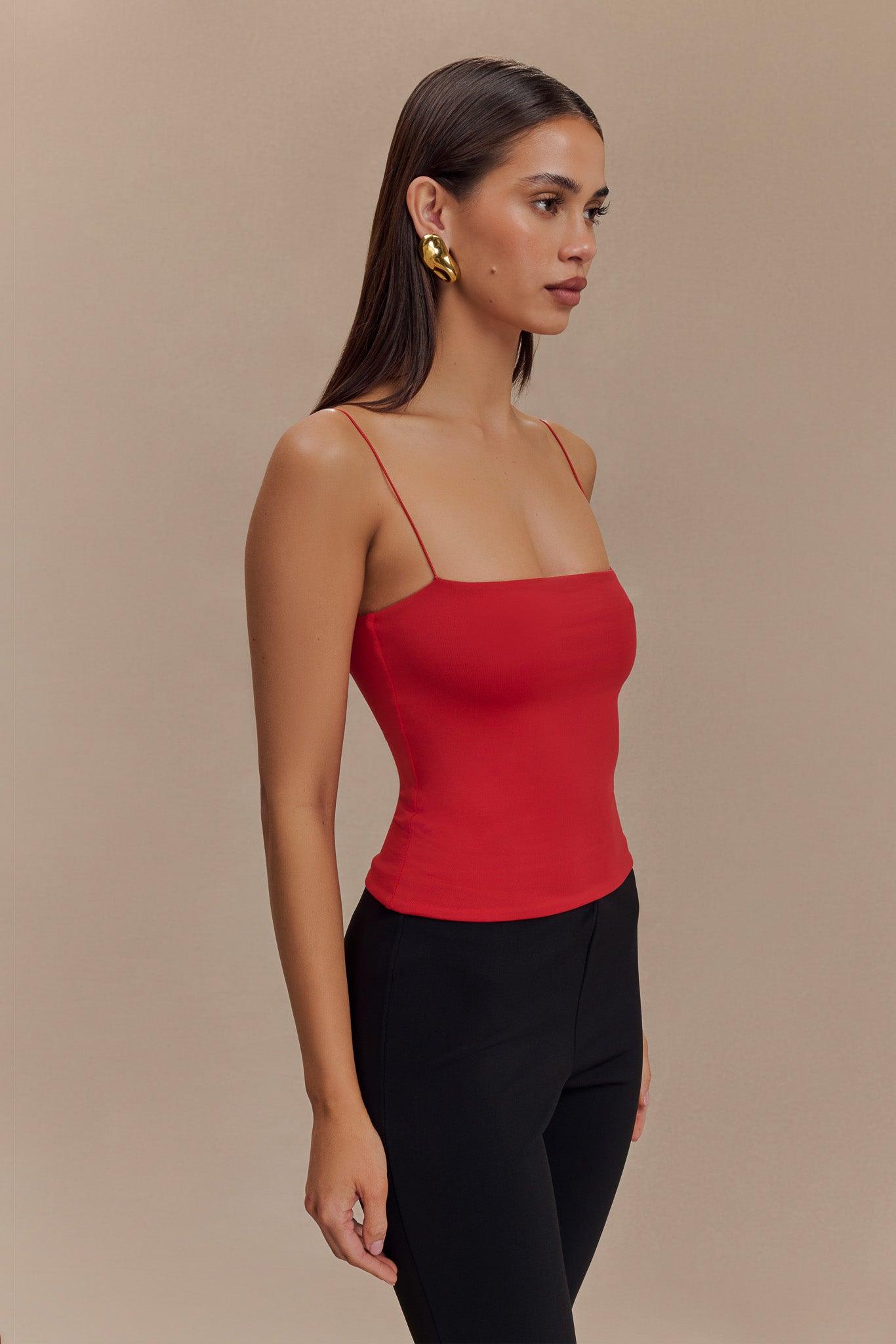 Arya Longline Spaghetti Strap Top - Ruby Product Image