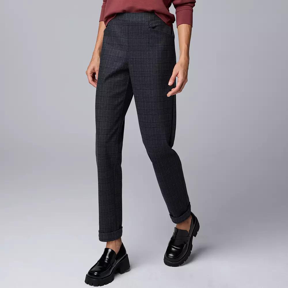 Women's Simply Vera Vera Wang Tapered Ankle Pull-On Ponte Pants, Size: Large, Grey Plaid Product Image