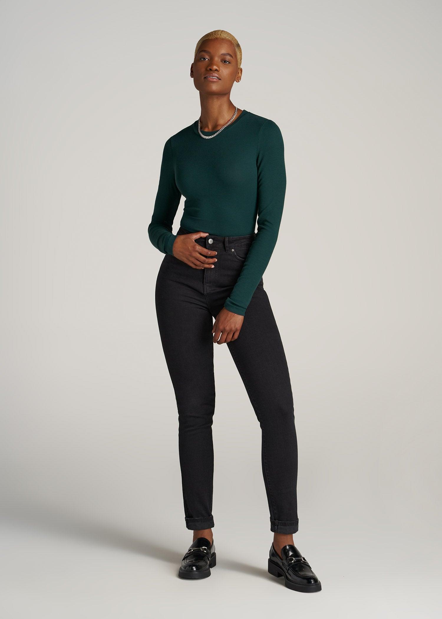 FITTED Ribbed Long Sleeve Tee for Tall Women in Emerald Product Image