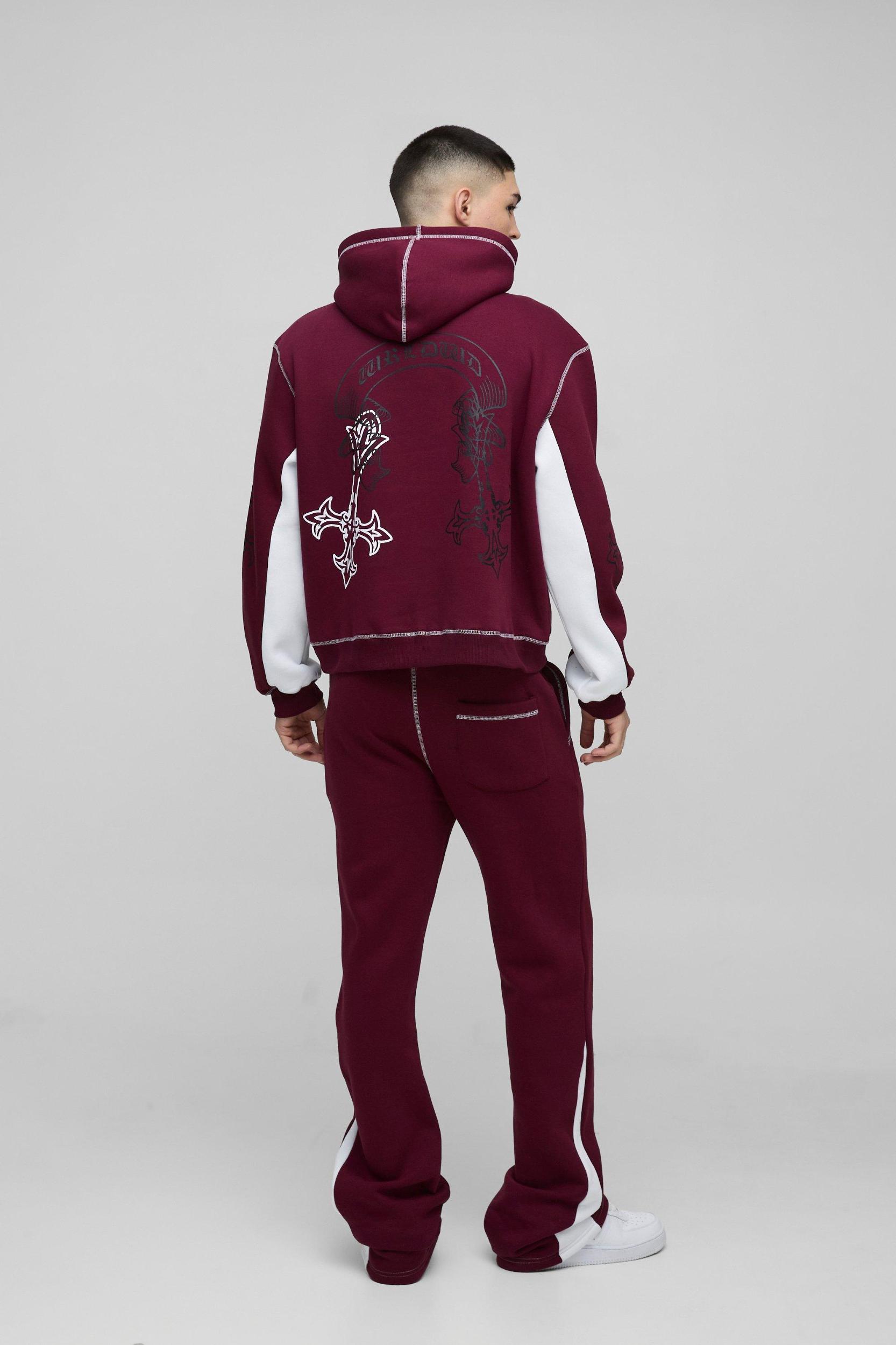 Oversized Boxy Cross Print Stacked Gusset Hooded Tracksuit | boohooMAN USA Product Image