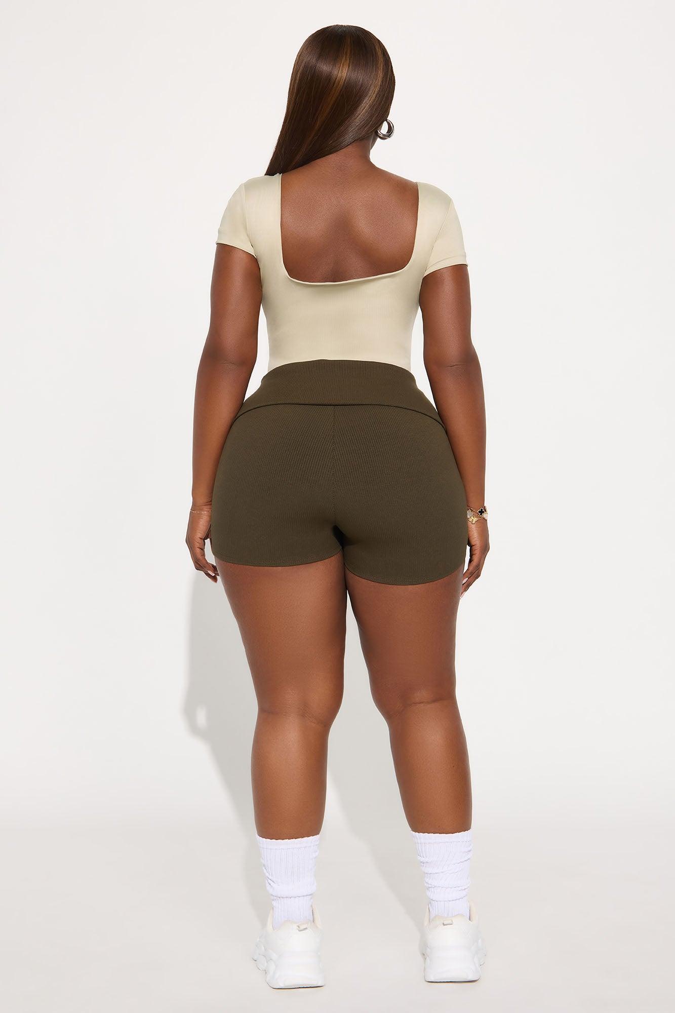 Ribbed Foldover Shorts - Olive Female Product Image