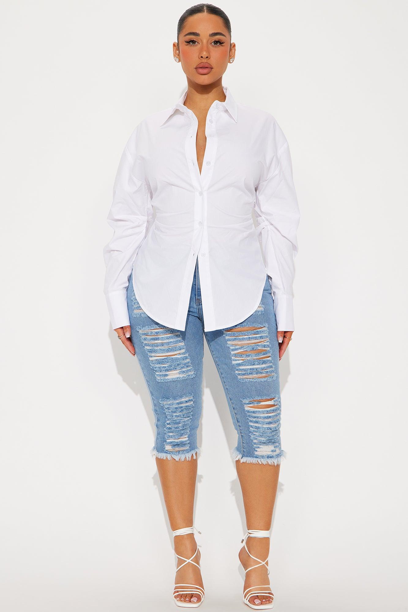 Alaia Poplin Button Up Shirt - White Product Image