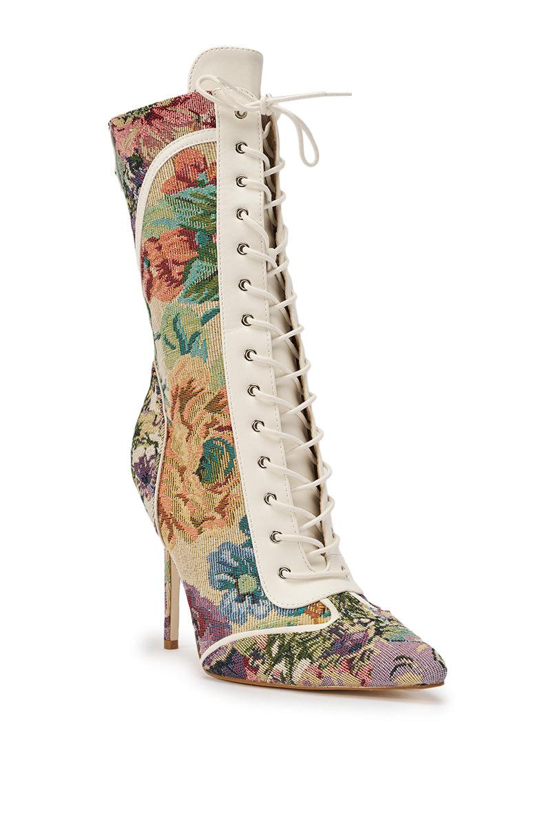 AKIRA GOLD ZOLA MULTI FLORAL STILETTO BOOTIE Product Image