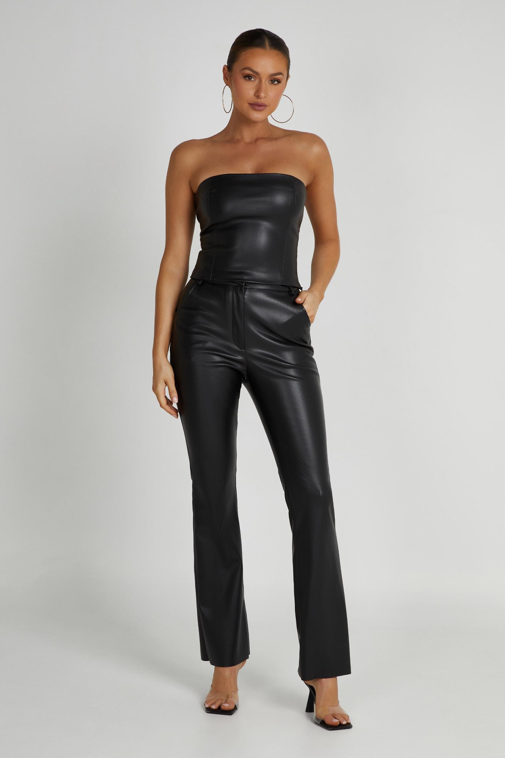 Tyra Straight Leg Faux Leather Pants - Black Product Image
