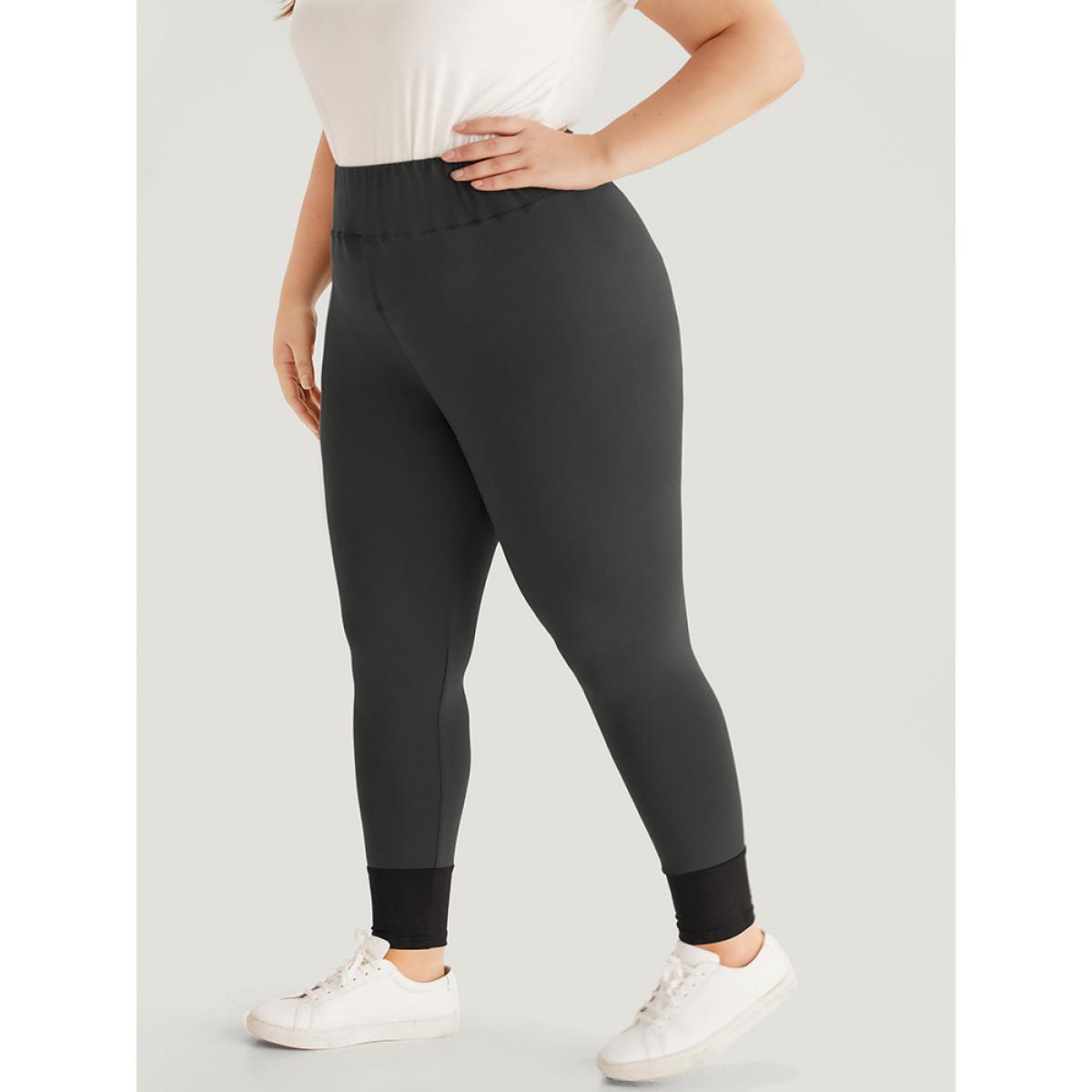 Plus Size Contrast Wideband Waist Patchwork Leggings Women Gray Casual High stretch Skinny High Rise Dailywear Leggings BloomChic 14-16/1X Product Image